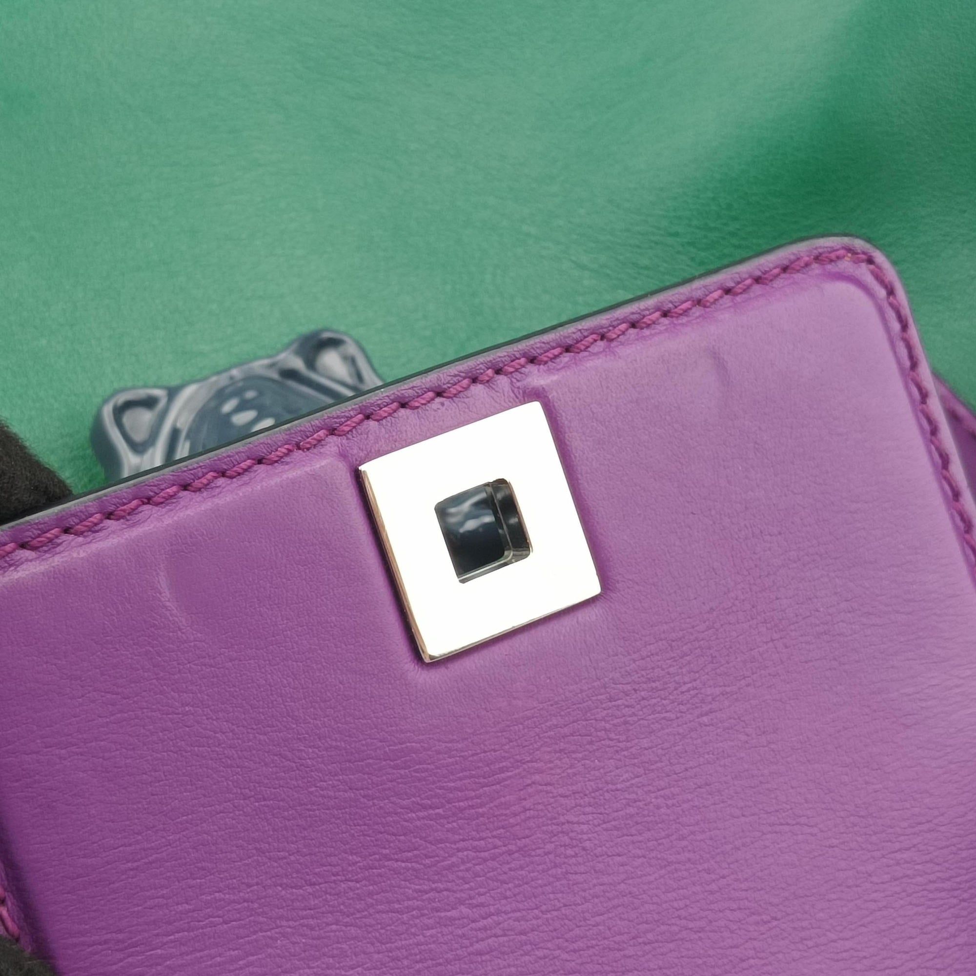 Pre-owned VERSACE Palazzo Empire Green×Navy×Purple Leather  handbag | stylenewstar