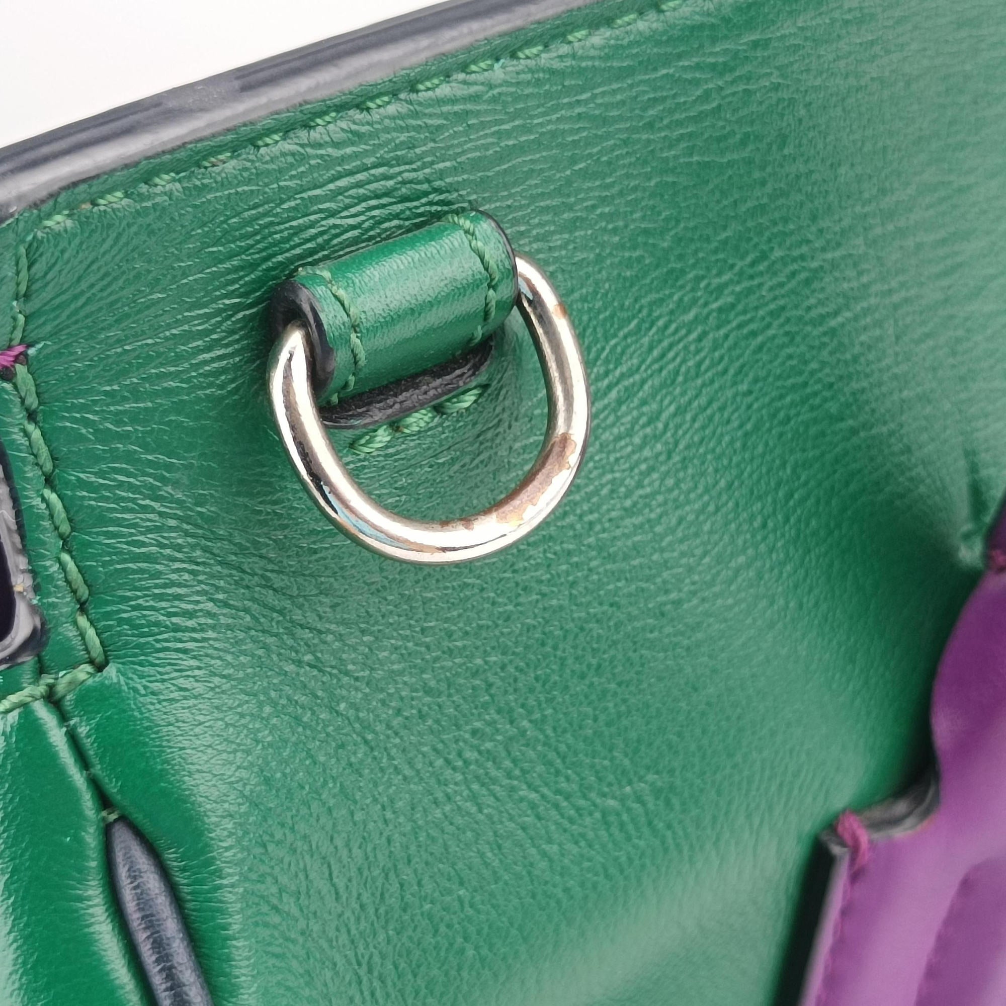 Pre-owned VERSACE Palazzo Empire Green×Navy×Purple Leather  handbag | stylenewstar