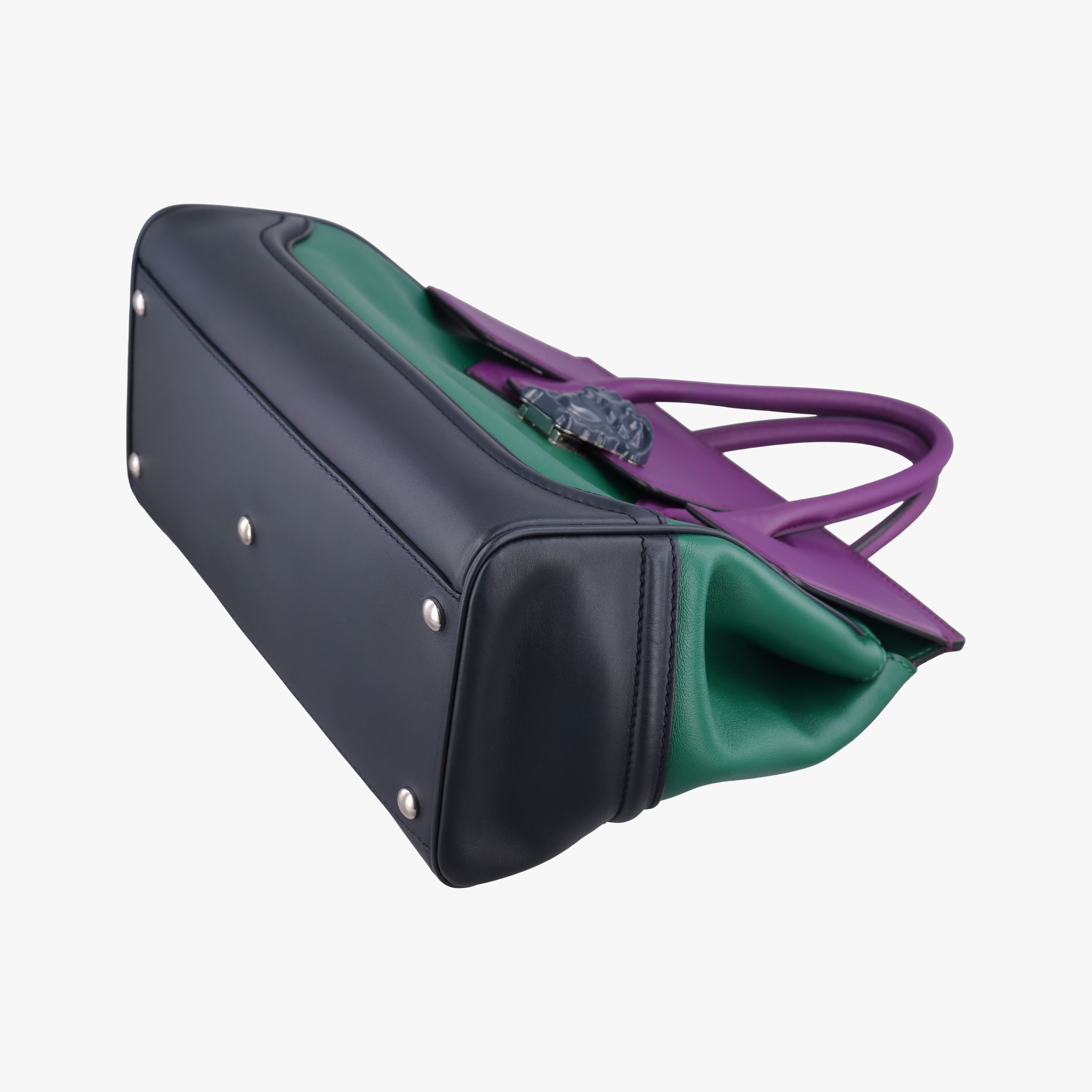 Pre-owned VERSACE Palazzo Empire Green×Navy×Purple Leather  handbag | stylenewstar