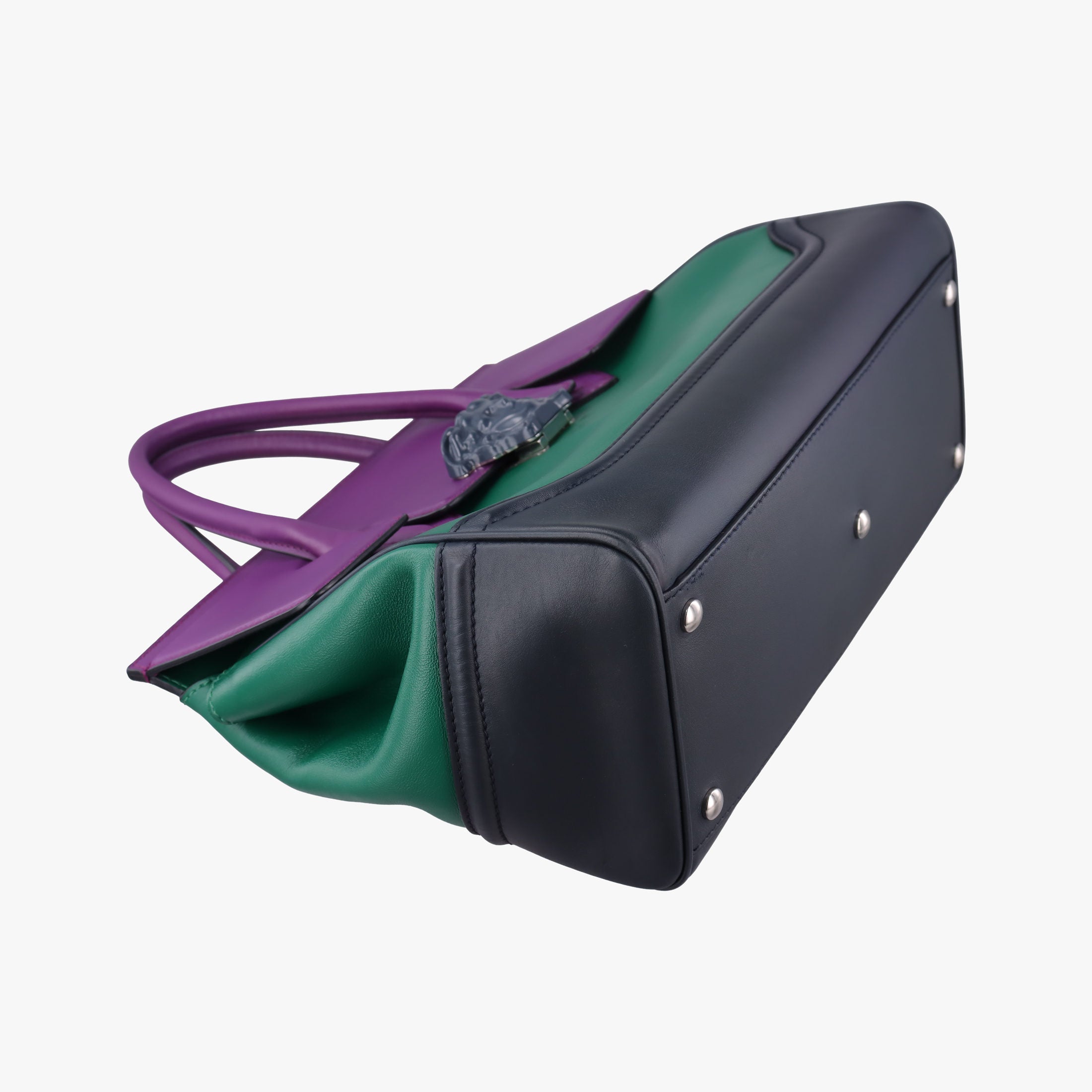 Pre-owned VERSACE Palazzo Empire Green×Navy×Purple Leather  handbag | stylenewstar
