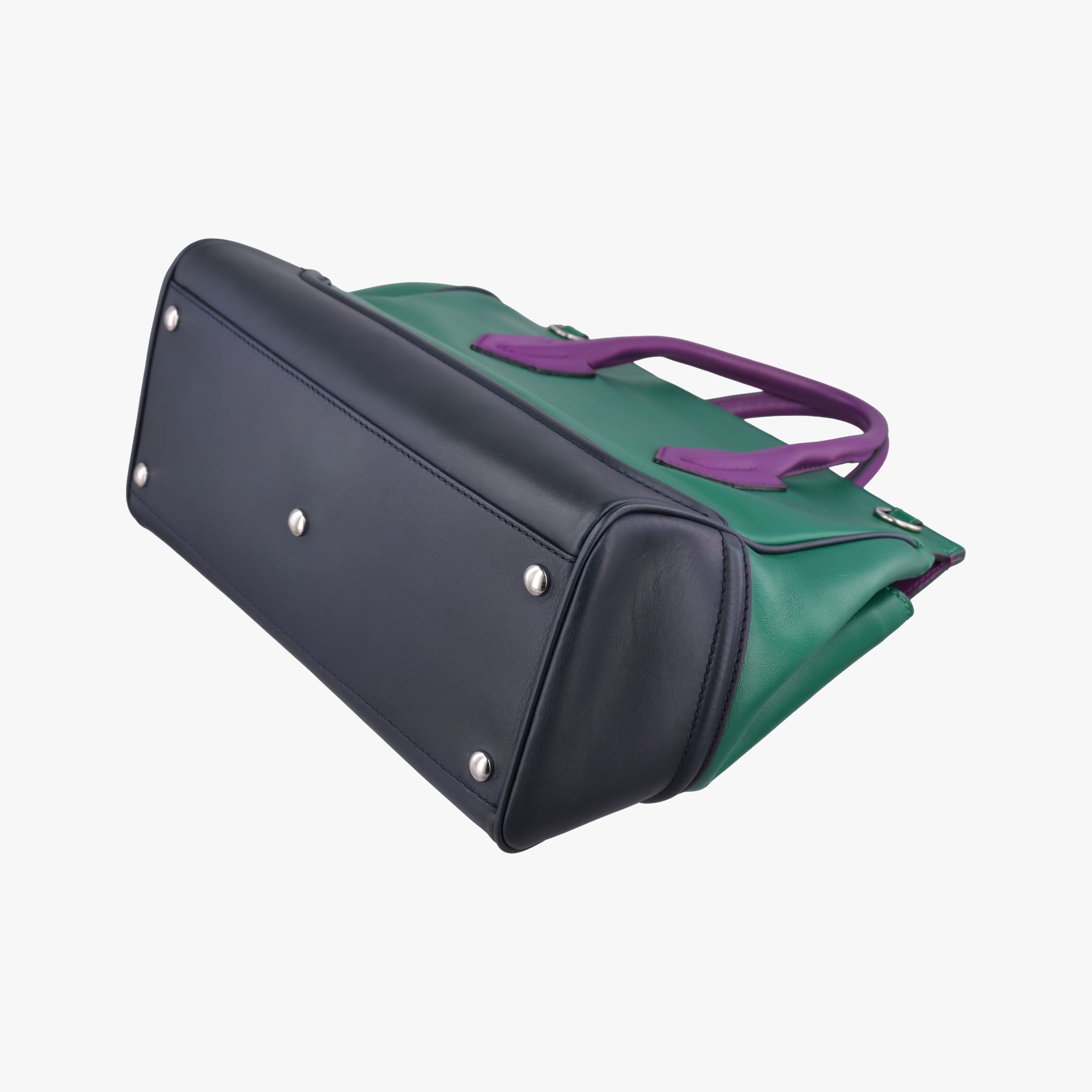 Pre-owned VERSACE Palazzo Empire Green×Navy×Purple Leather  handbag | stylenewstar