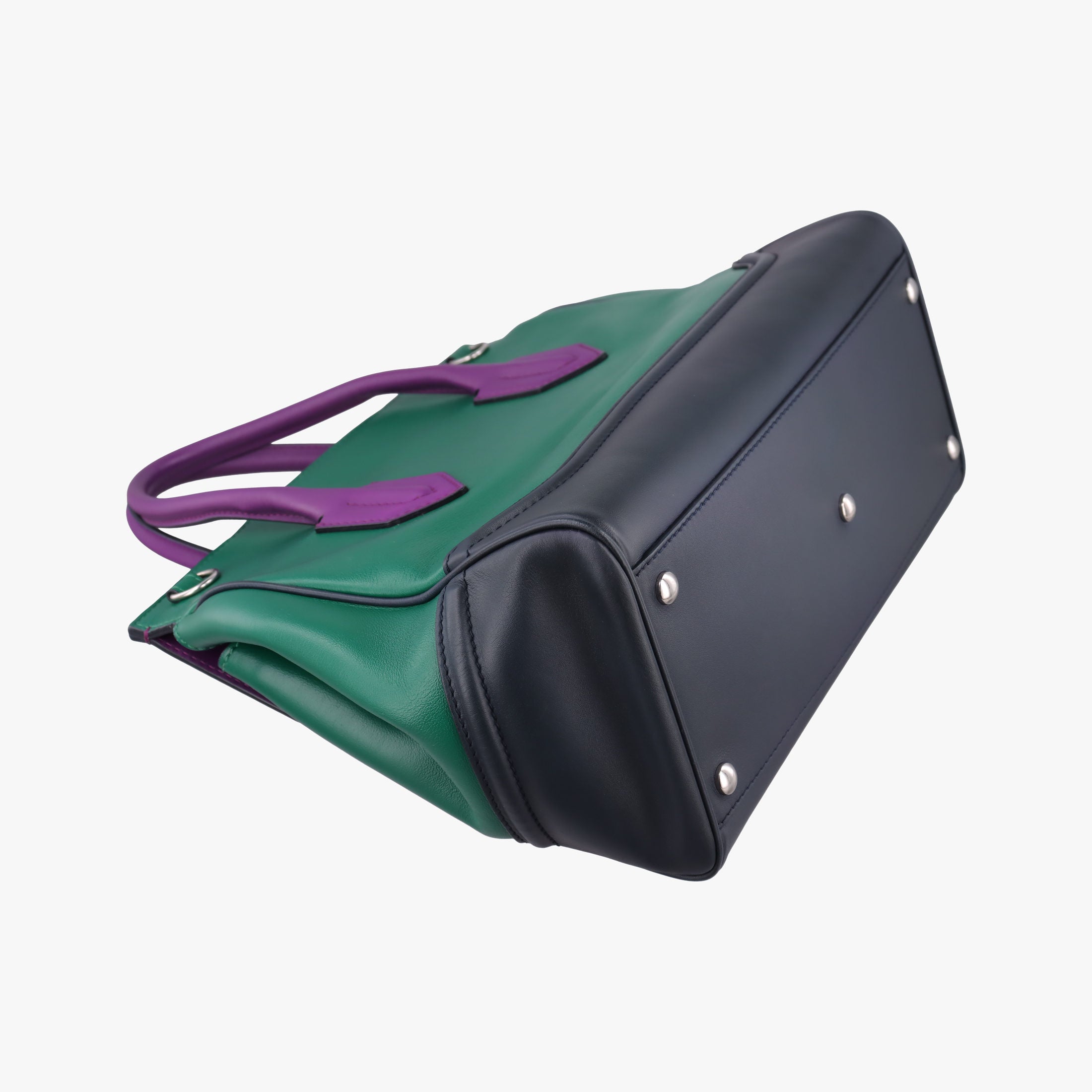 Pre-owned VERSACE Palazzo Empire Green×Navy×Purple Leather  handbag | stylenewstar