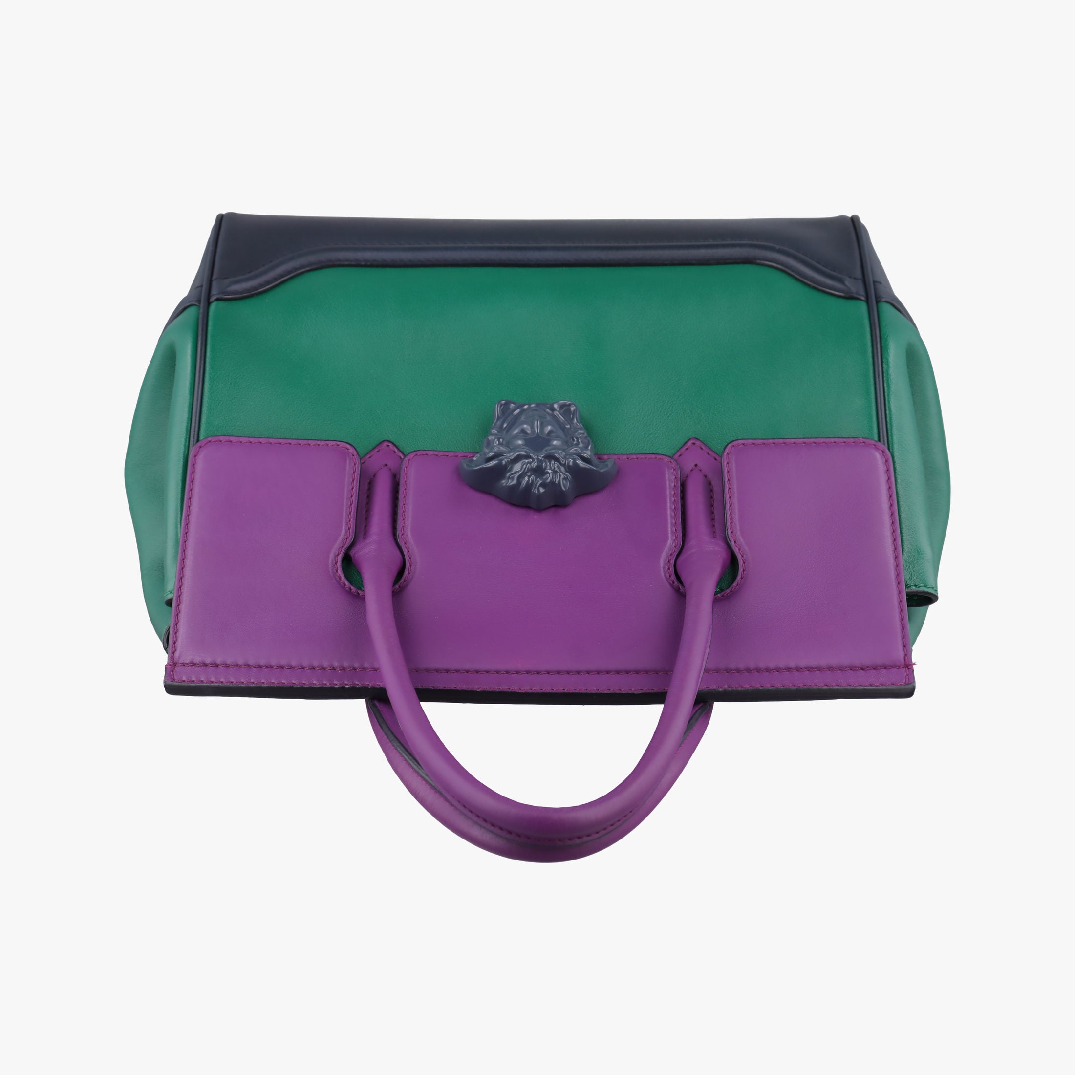 Pre-owned VERSACE Palazzo Empire Green×Navy×Purple Leather  handbag | stylenewstar