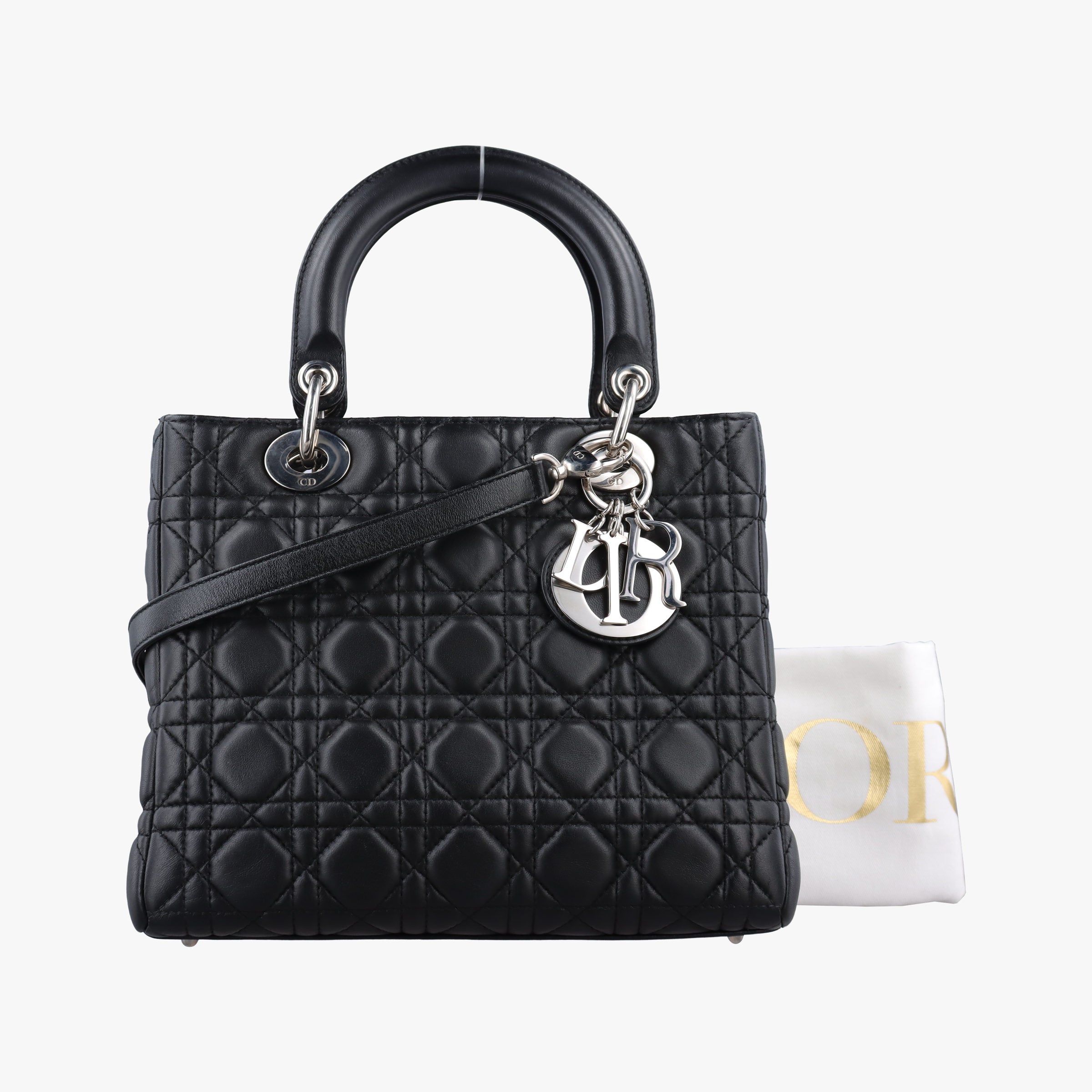 Pre-owned Christian Dior Lady Dior Black lambskin  shoulderbag | stylenewstar