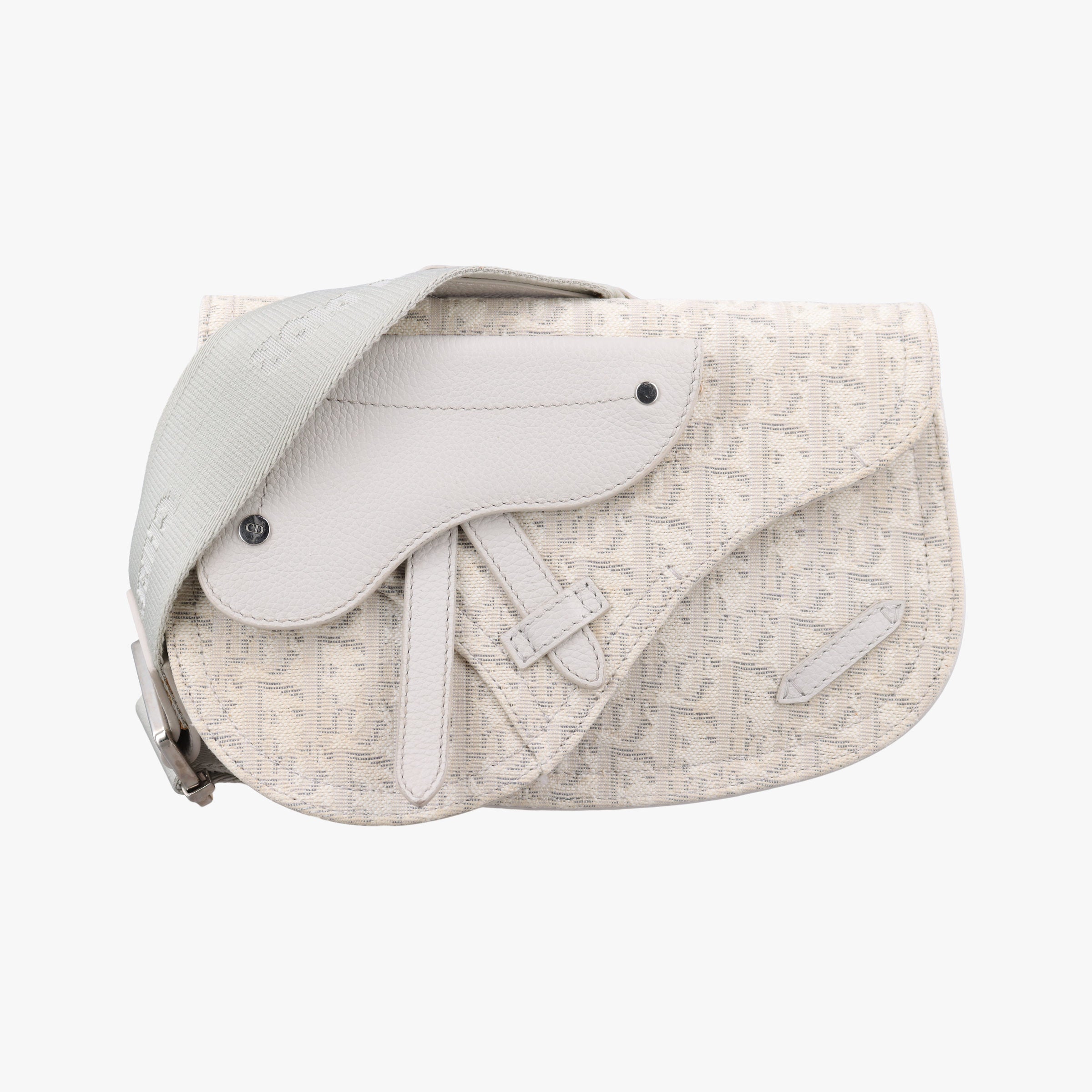 Pre-owned Christian Dior Saddle White Jacquard × Leather  shoulderbag | stylenewstar