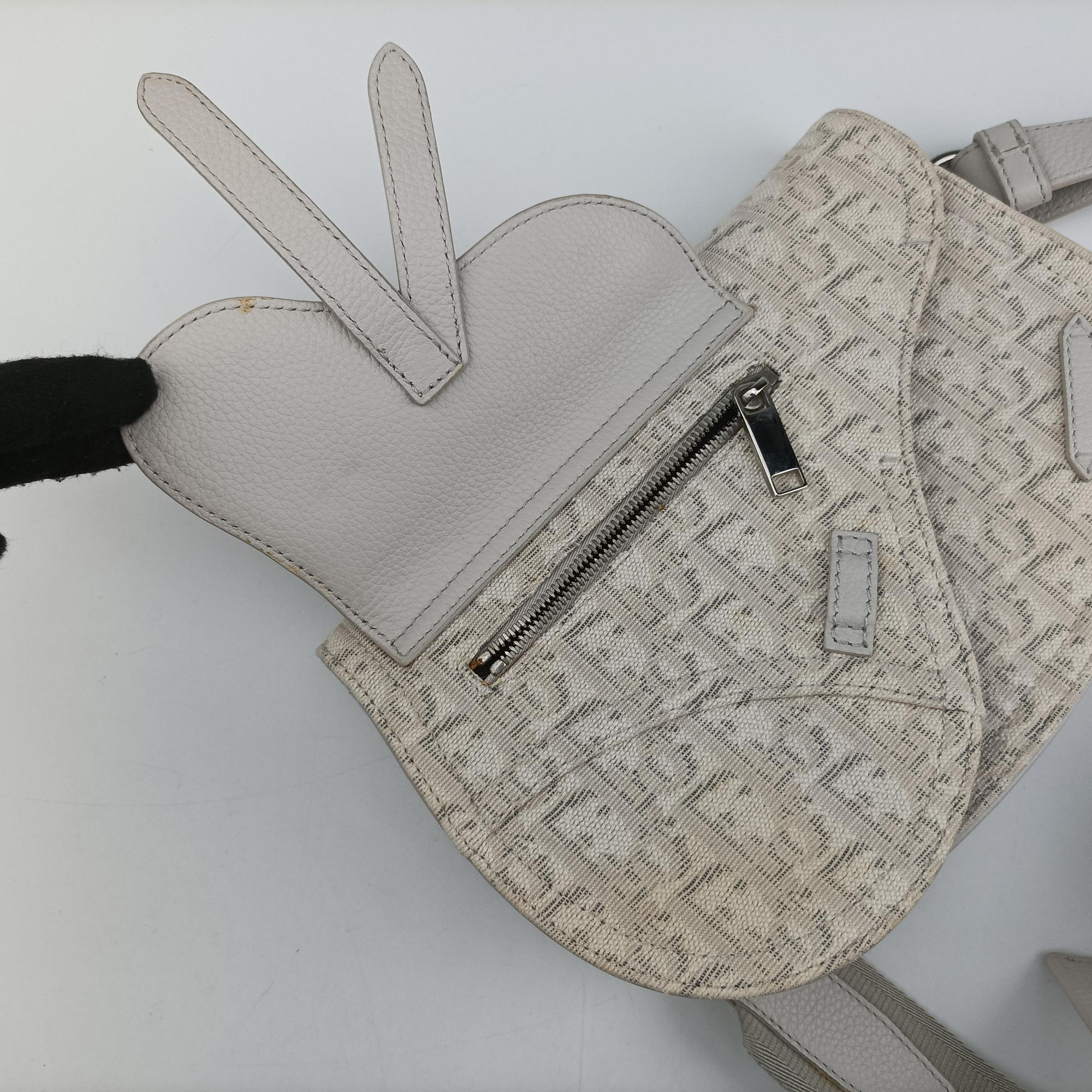 Pre-owned Christian Dior Saddle White Jacquard × Leather  shoulderbag | stylenewstar