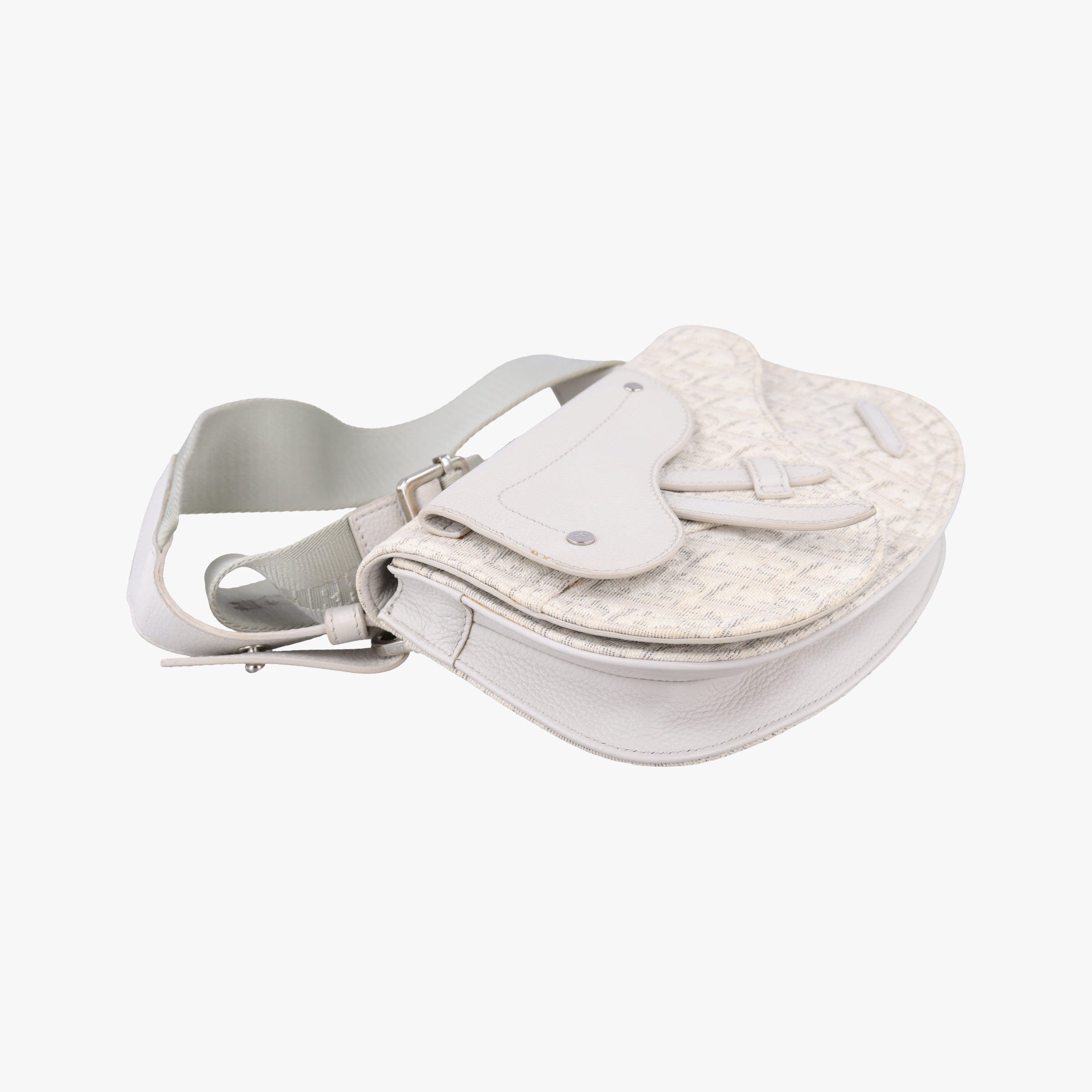 Pre-owned Christian Dior Saddle White Jacquard × Leather  shoulderbag | stylenewstar