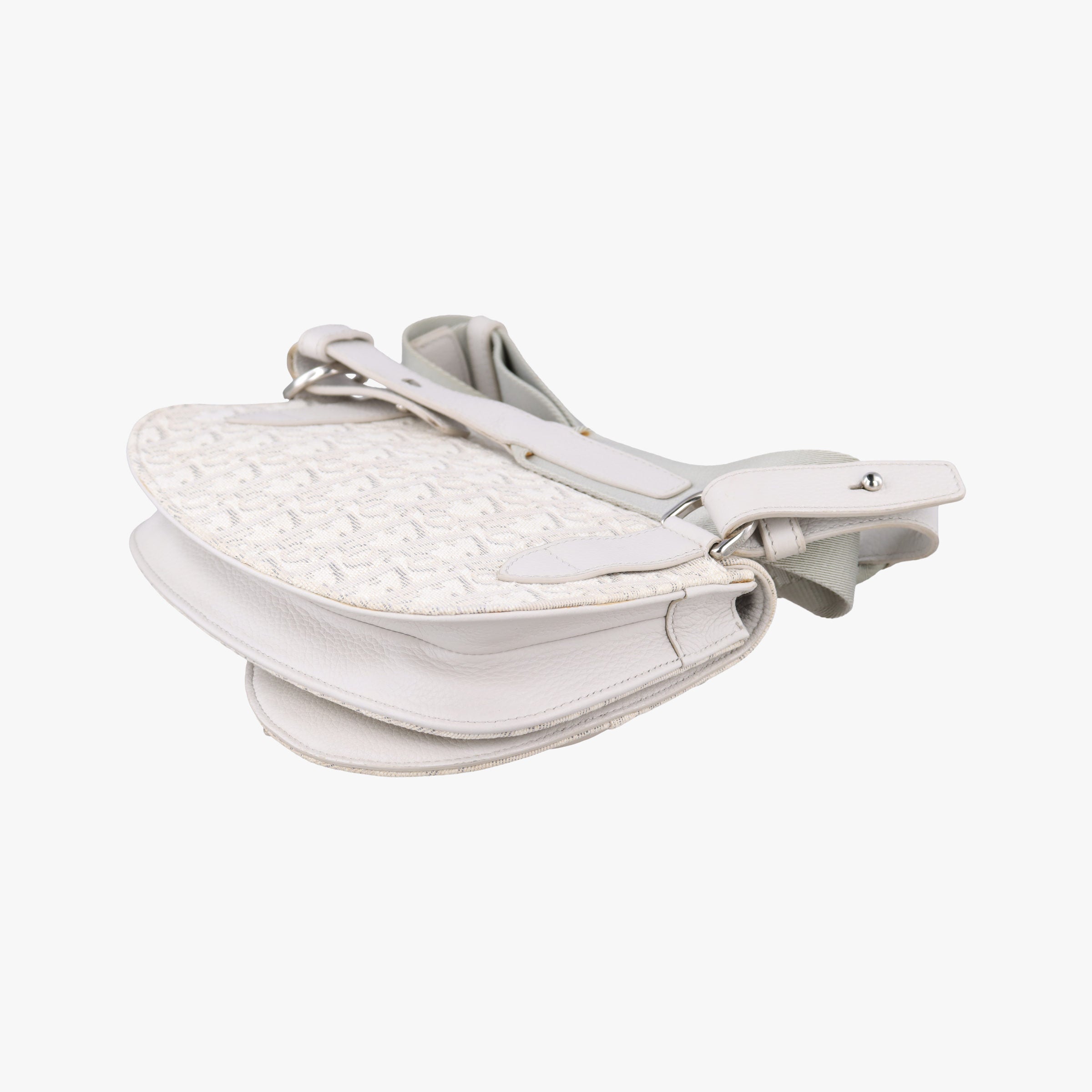 Pre-owned Christian Dior Saddle White Jacquard × Leather  shoulderbag | stylenewstar