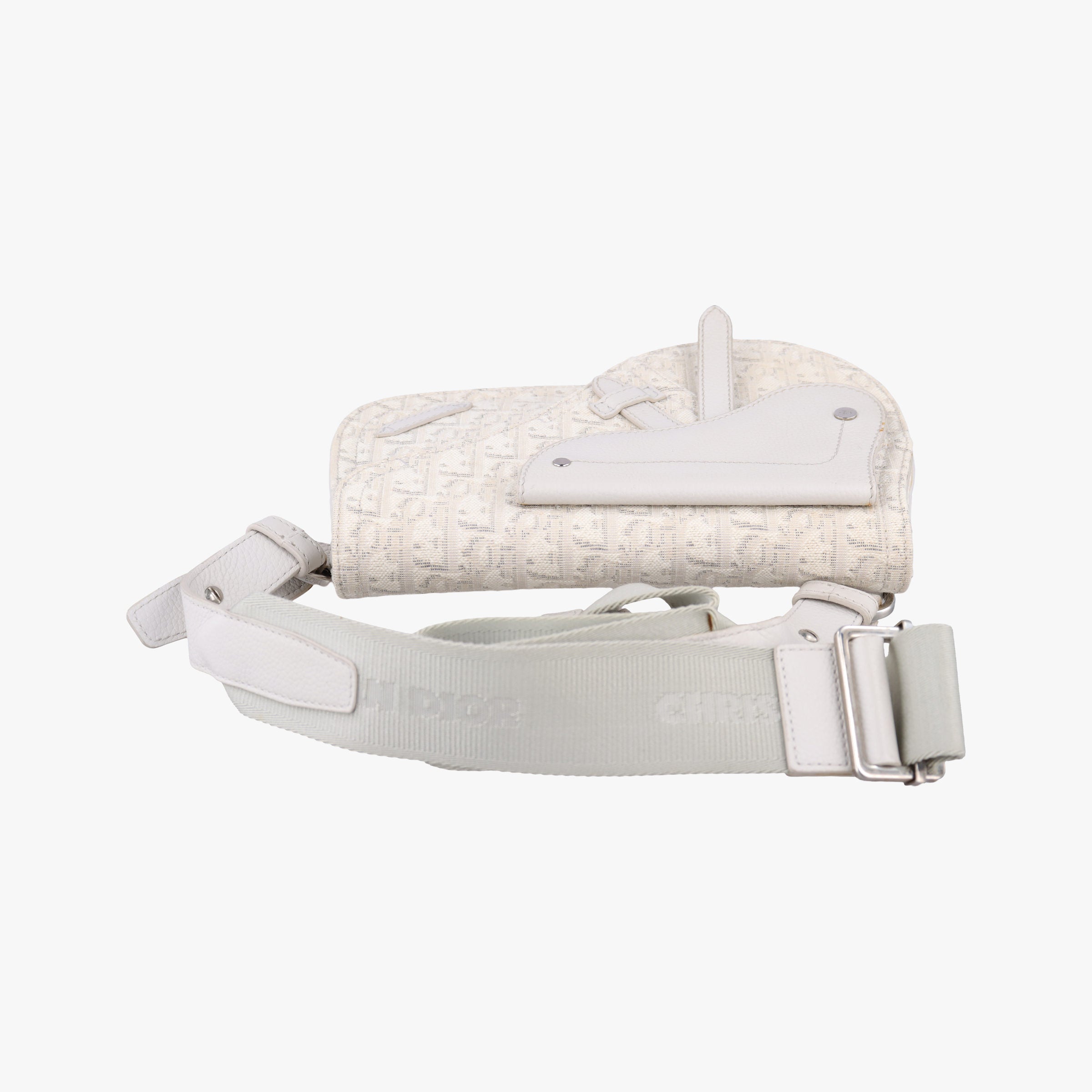 Pre-owned Christian Dior Saddle White Jacquard × Leather  shoulderbag | stylenewstar