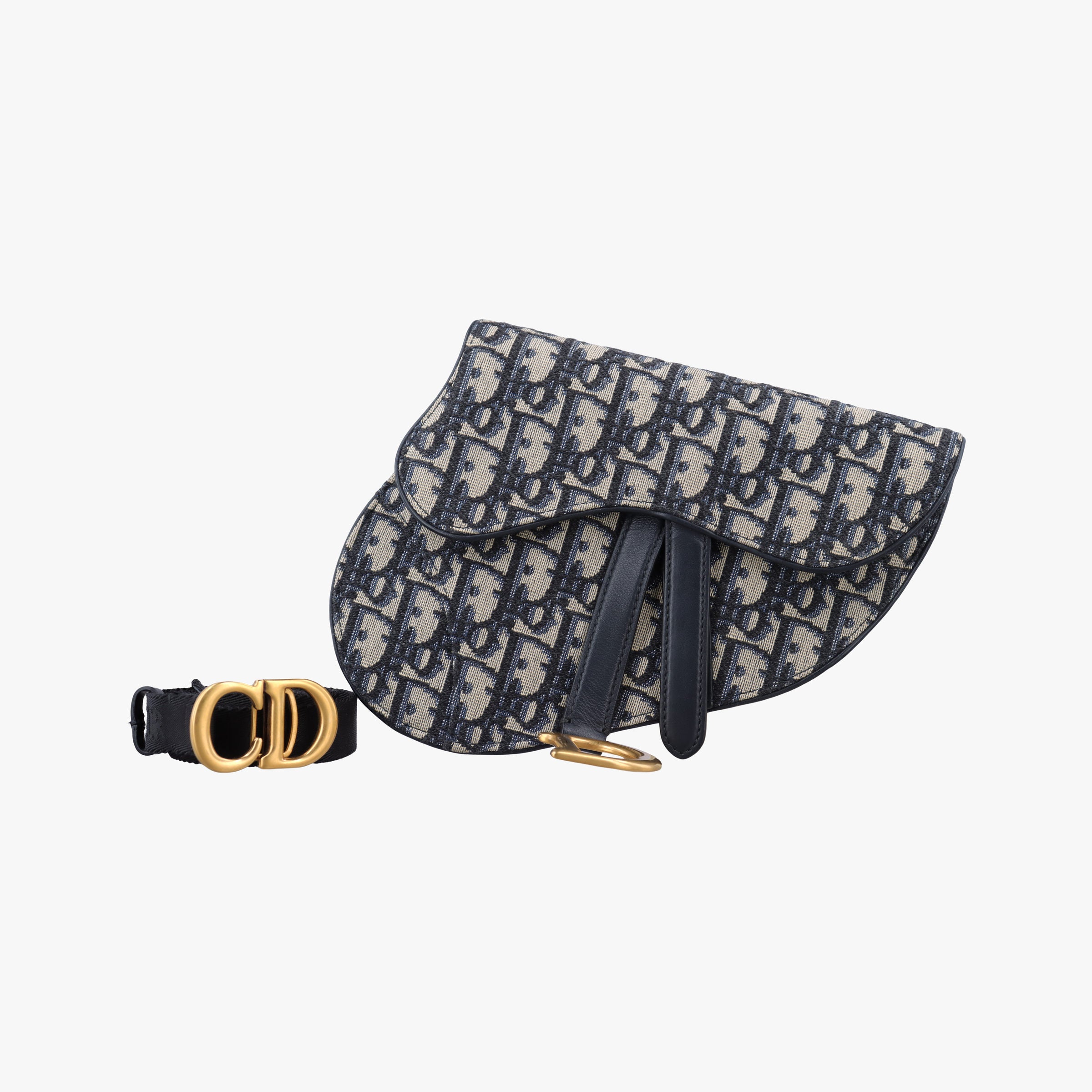 Pre-owned Christian Dior Saddle Navy Jacquard×Leather  bum bag/waist bag | stylenewstar