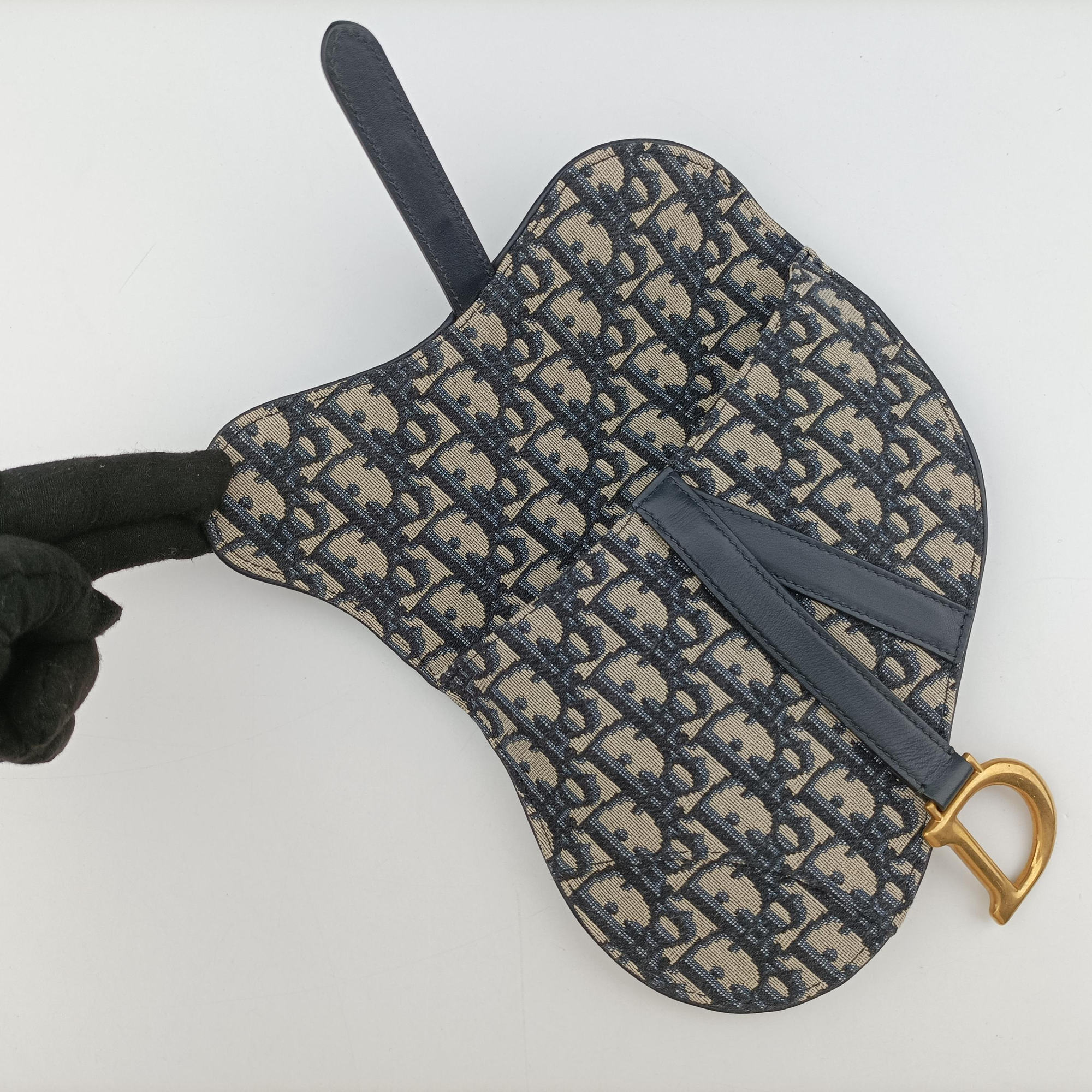 Pre-owned Christian Dior Saddle Navy Jacquard×Leather  bum bag/waist bag | stylenewstar