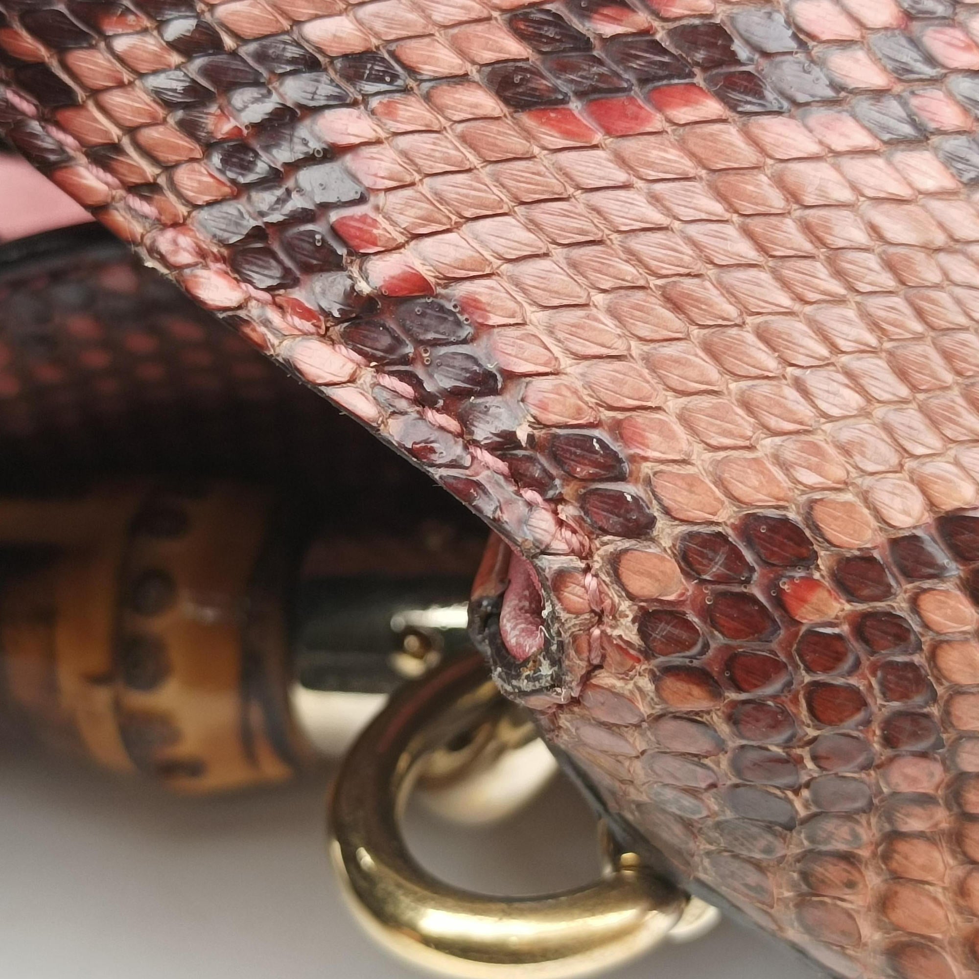 Pre-owned Gucci Bamboo Pink snakeskin 169961 shoulderbag | stylenewstar