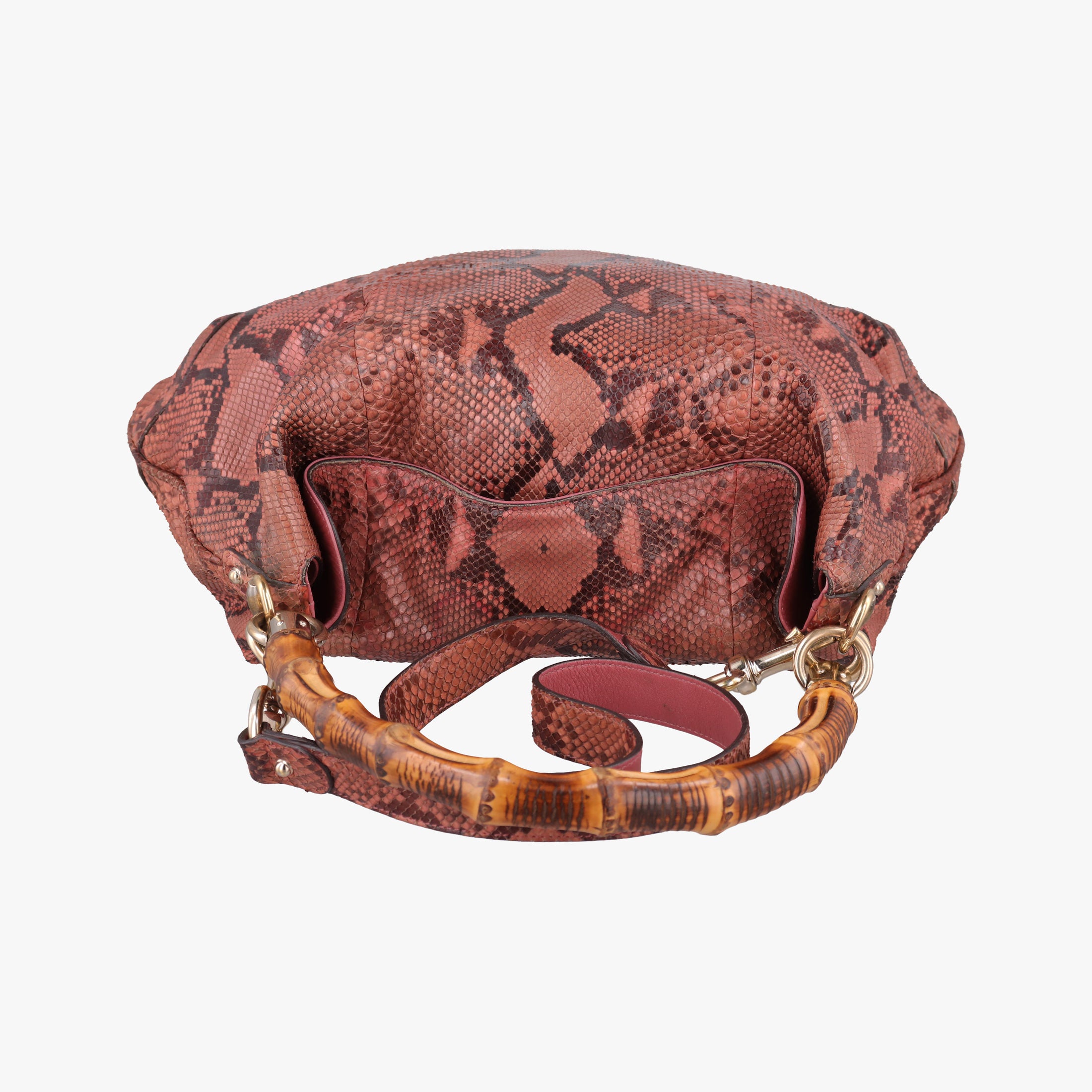 Pre-owned Gucci Bamboo Pink snakeskin 169961 shoulderbag | stylenewstar