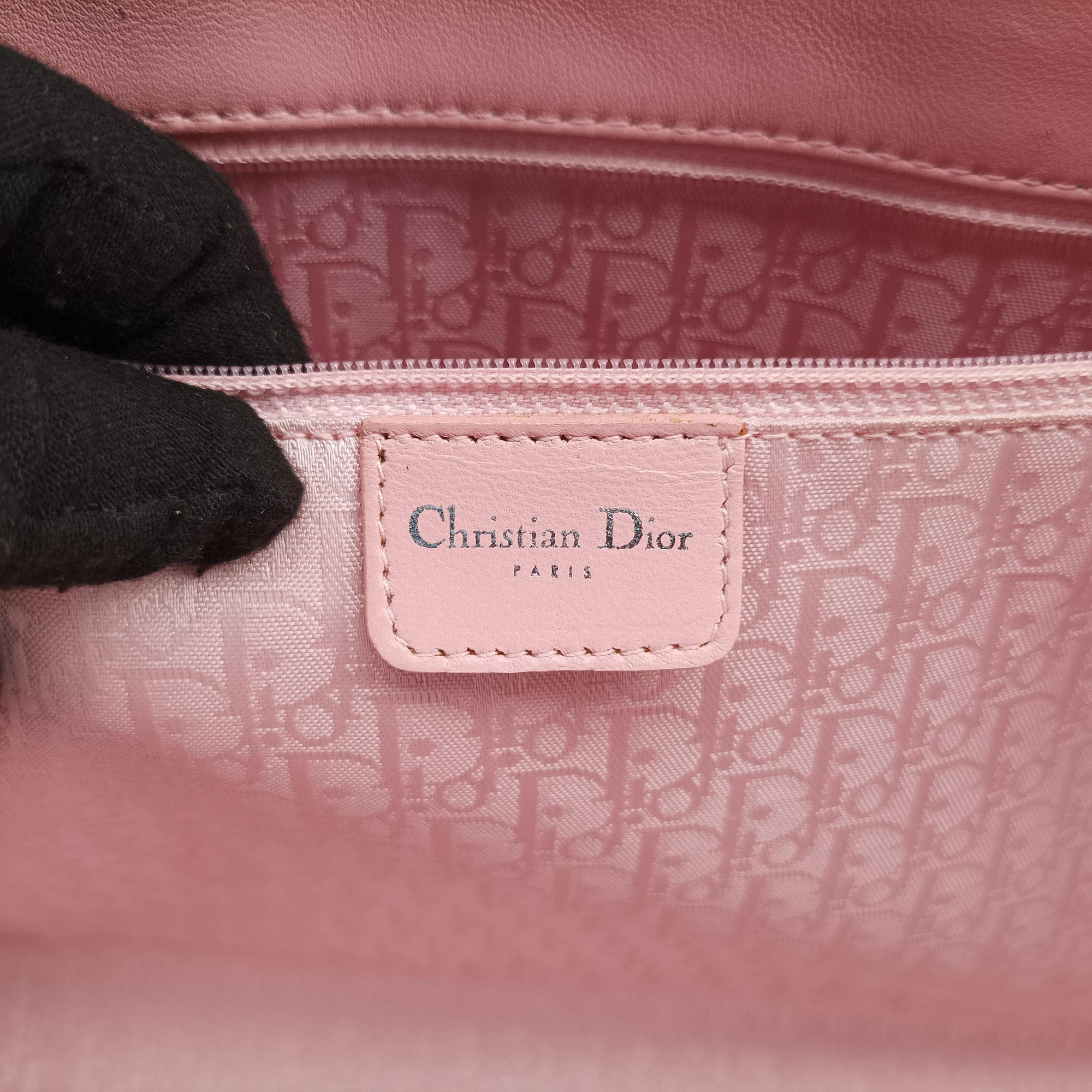 Pre-owned Christian Dior canage stitch Pink lambskin  shoulderbag | stylenewstar