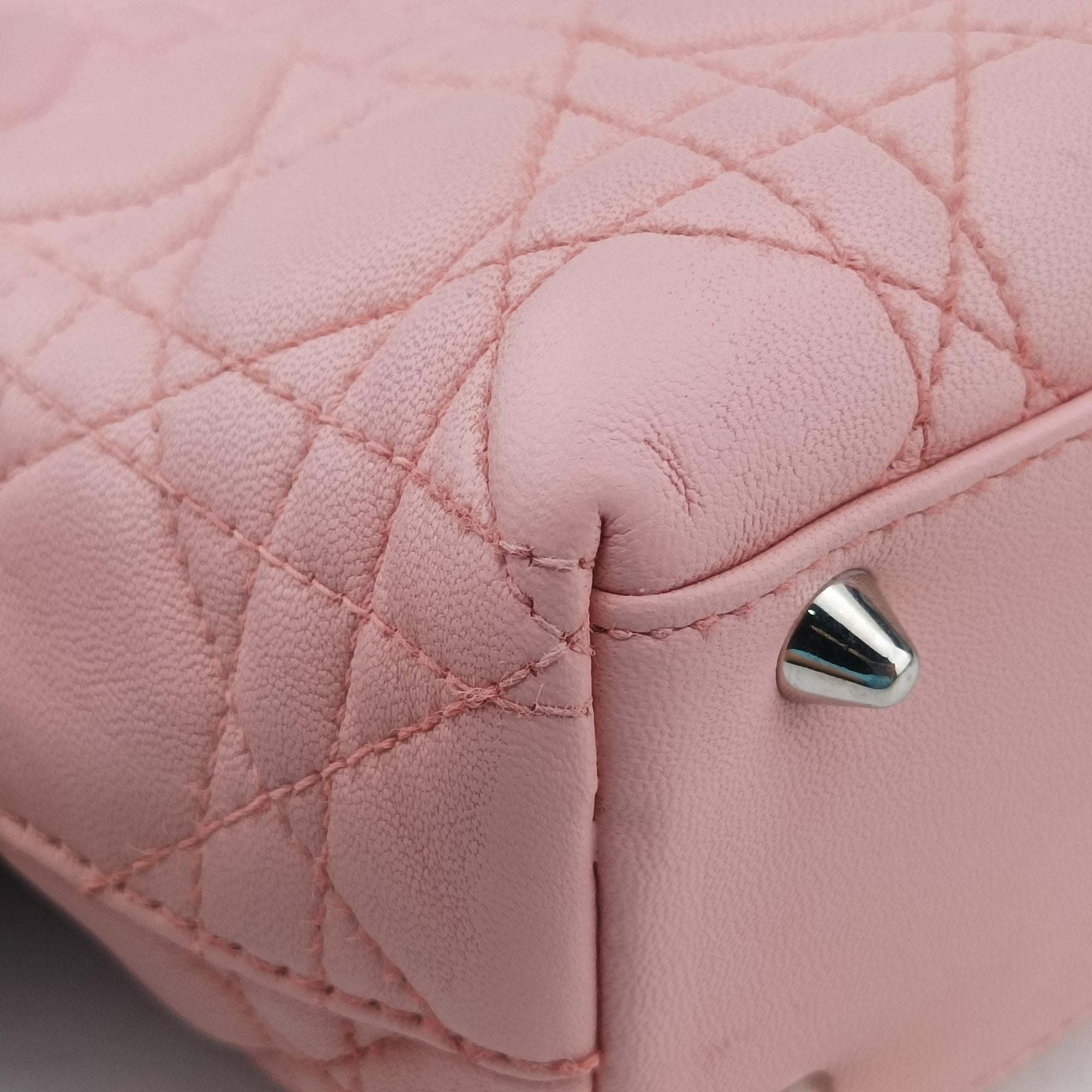 Pre-owned Christian Dior canage stitch Pink lambskin  shoulderbag | stylenewstar