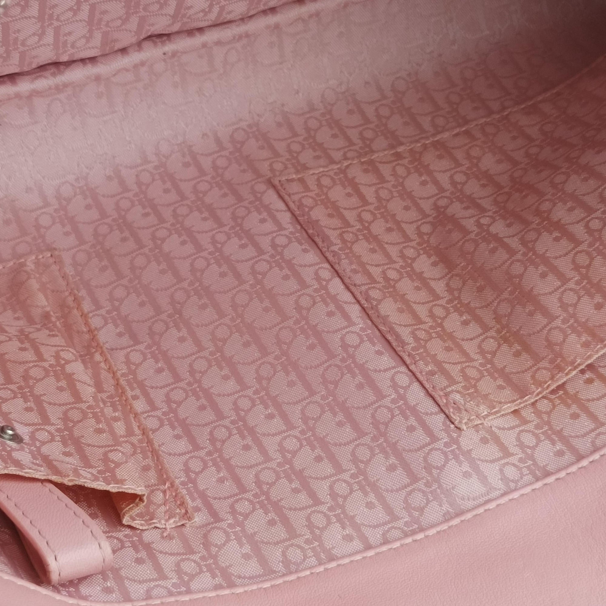 Pre-owned Christian Dior canage stitch Pink lambskin  shoulderbag | stylenewstar