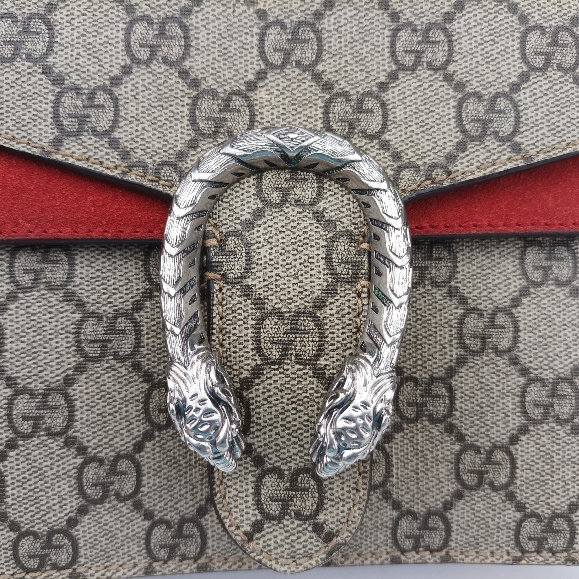 Pre-owned Gucci Dionysus beige×red PVC coated canvas × suede 421970 shoulderbag | stylenewstar