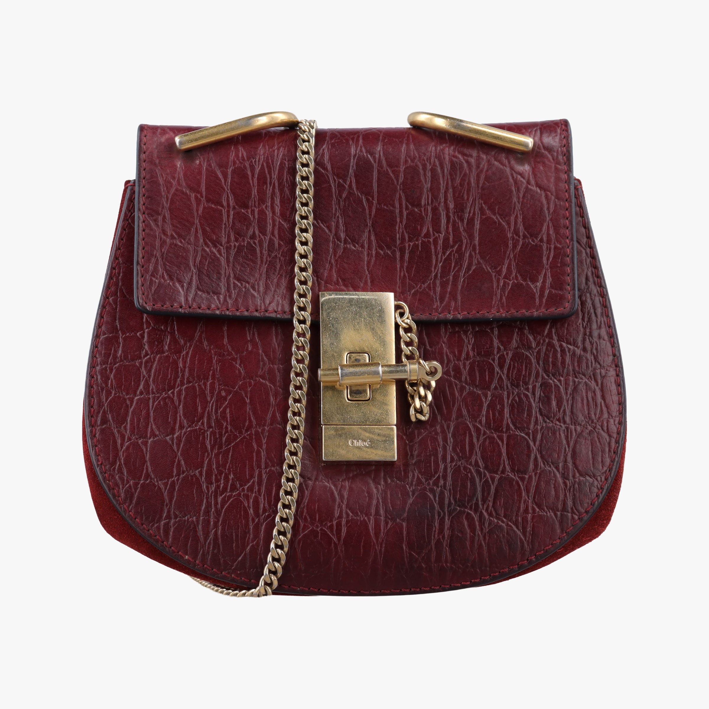 Pre-owned Chloe DREW Burgundy Leather x Suede  shoulderbag | stylenewstar
