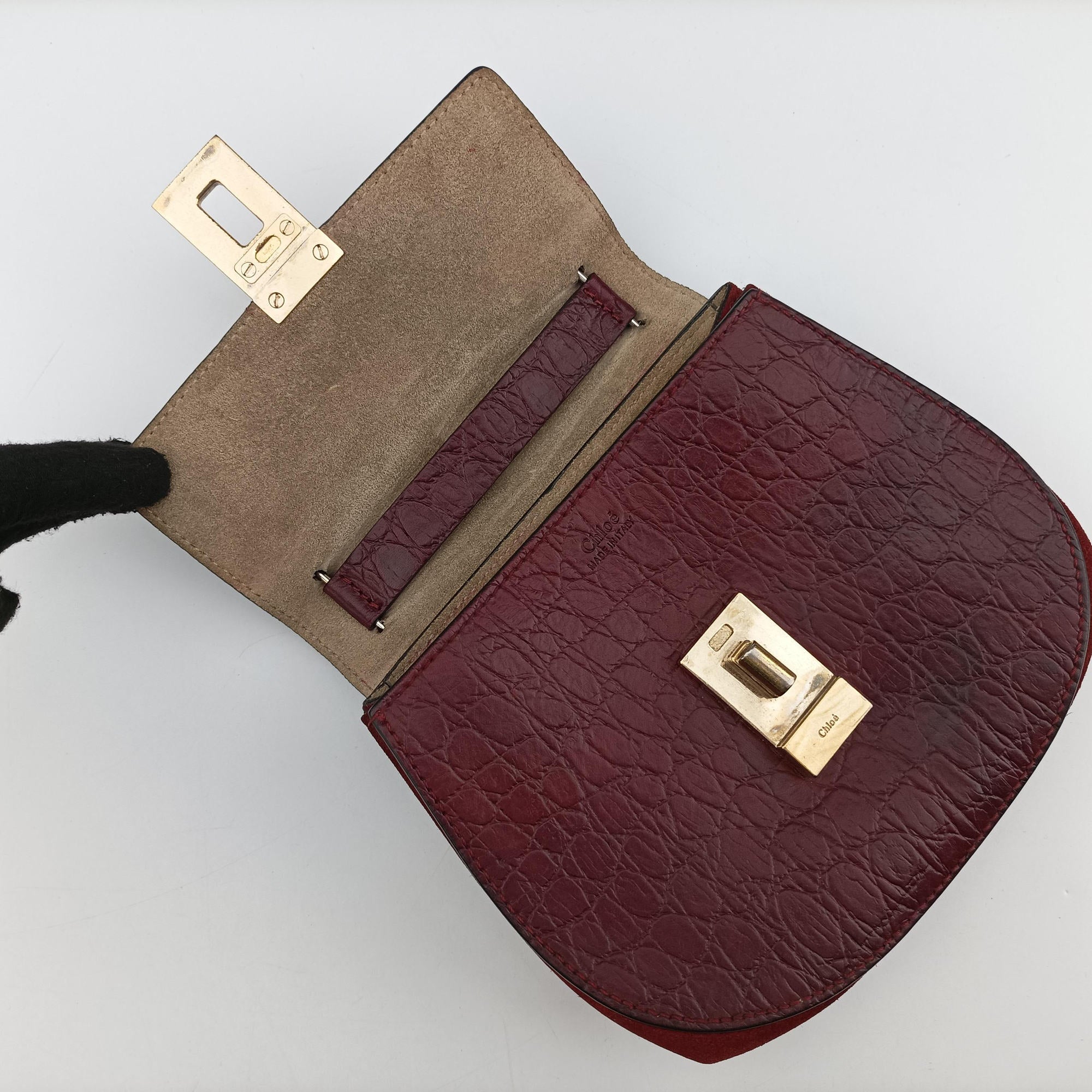 Pre-owned Chloe DREW Burgundy Leather x Suede  shoulderbag | stylenewstar