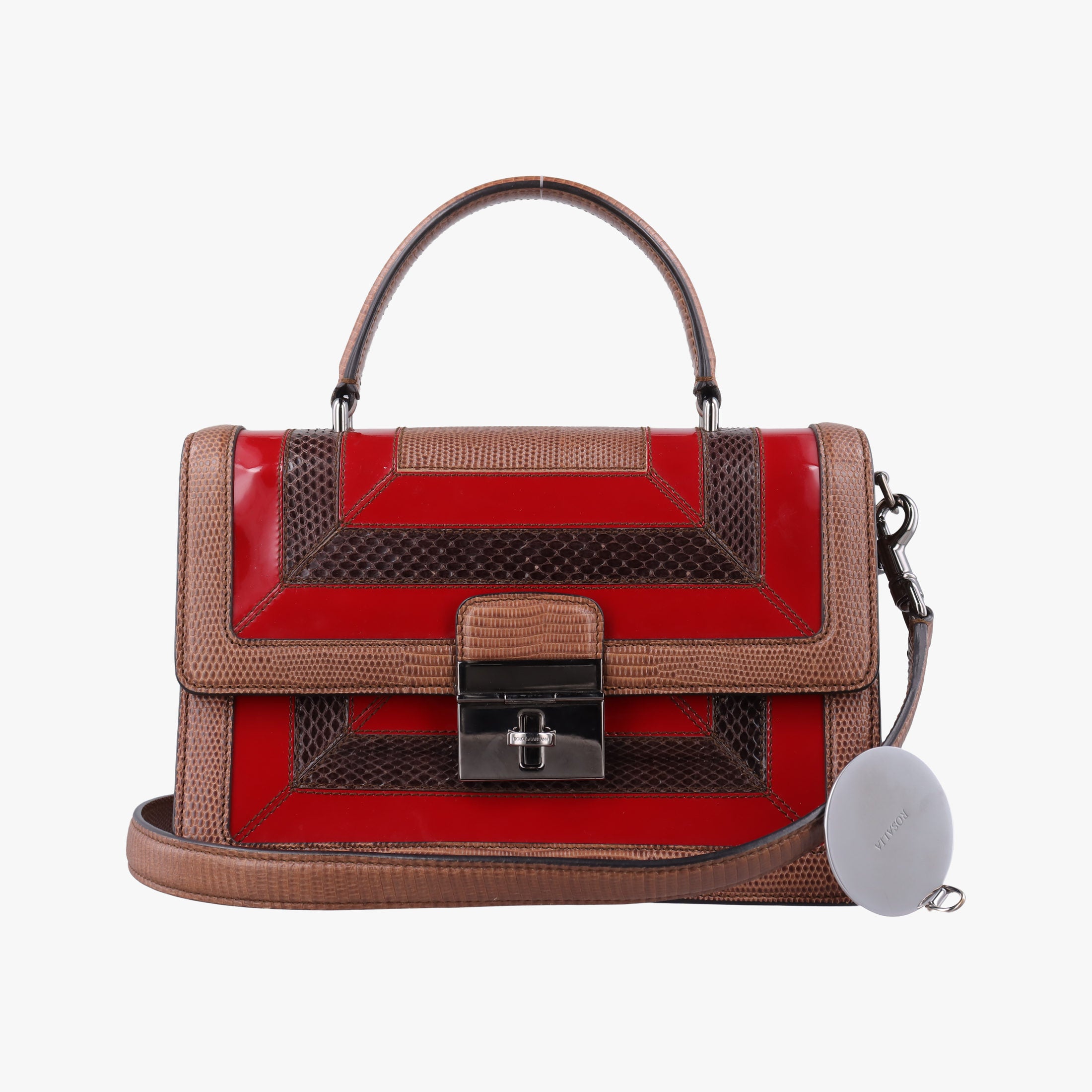 Pre-owned Dolce & Gabbana Rosalia Brown × Red Lizard-Embossed Leather × Patent  shoulderbag | stylenewstar