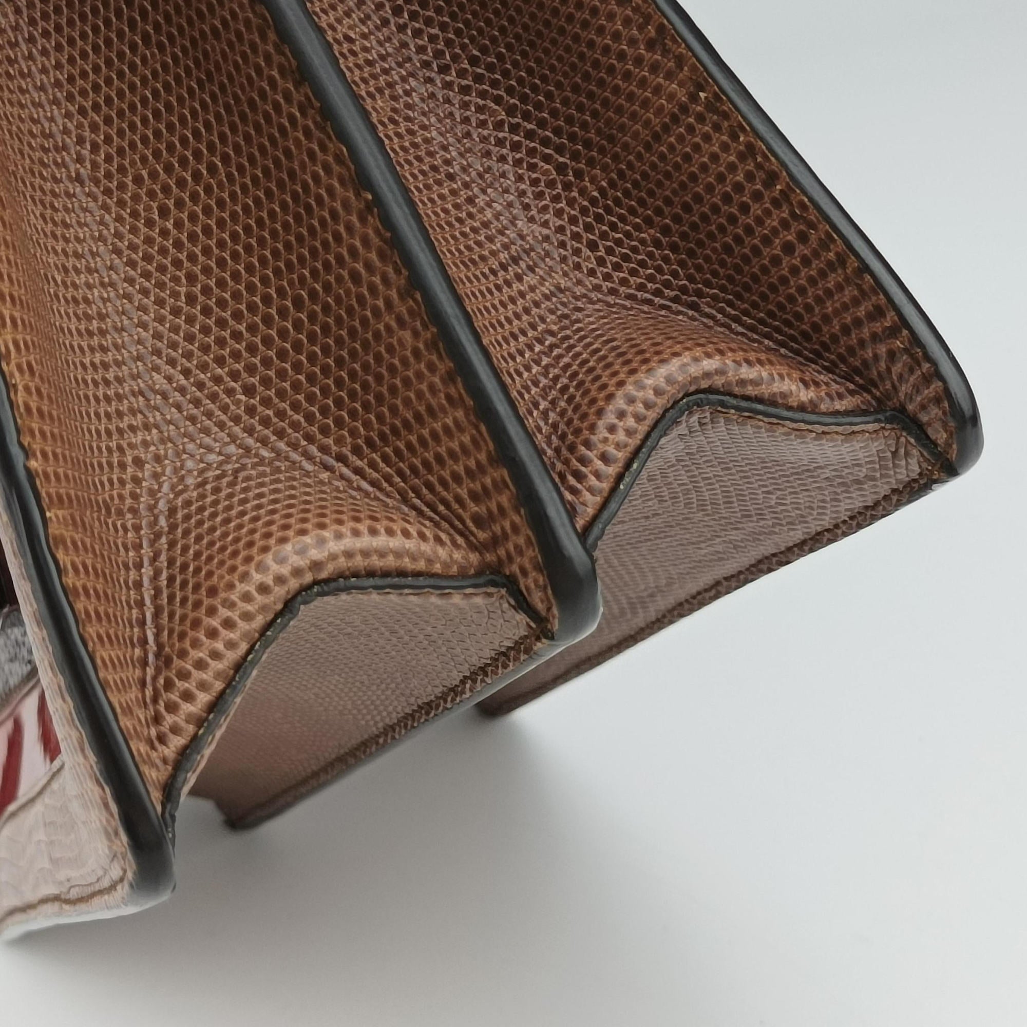 Pre-owned Dolce & Gabbana Rosalia Brown × Red Lizard-Embossed Leather × Patent  shoulderbag | stylenewstar