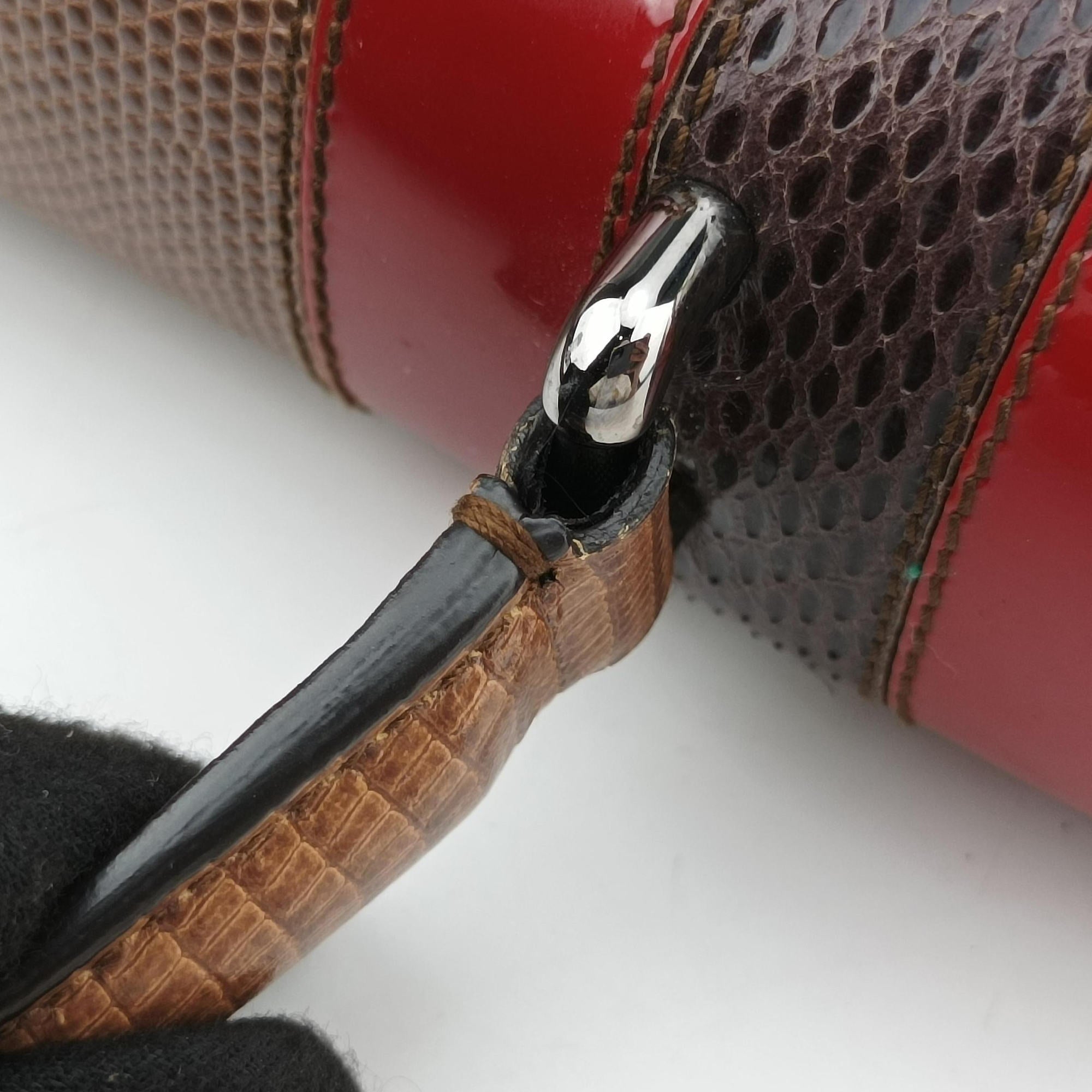 Pre-owned Dolce & Gabbana Rosalia Brown × Red Lizard-Embossed Leather × Patent  shoulderbag | stylenewstar