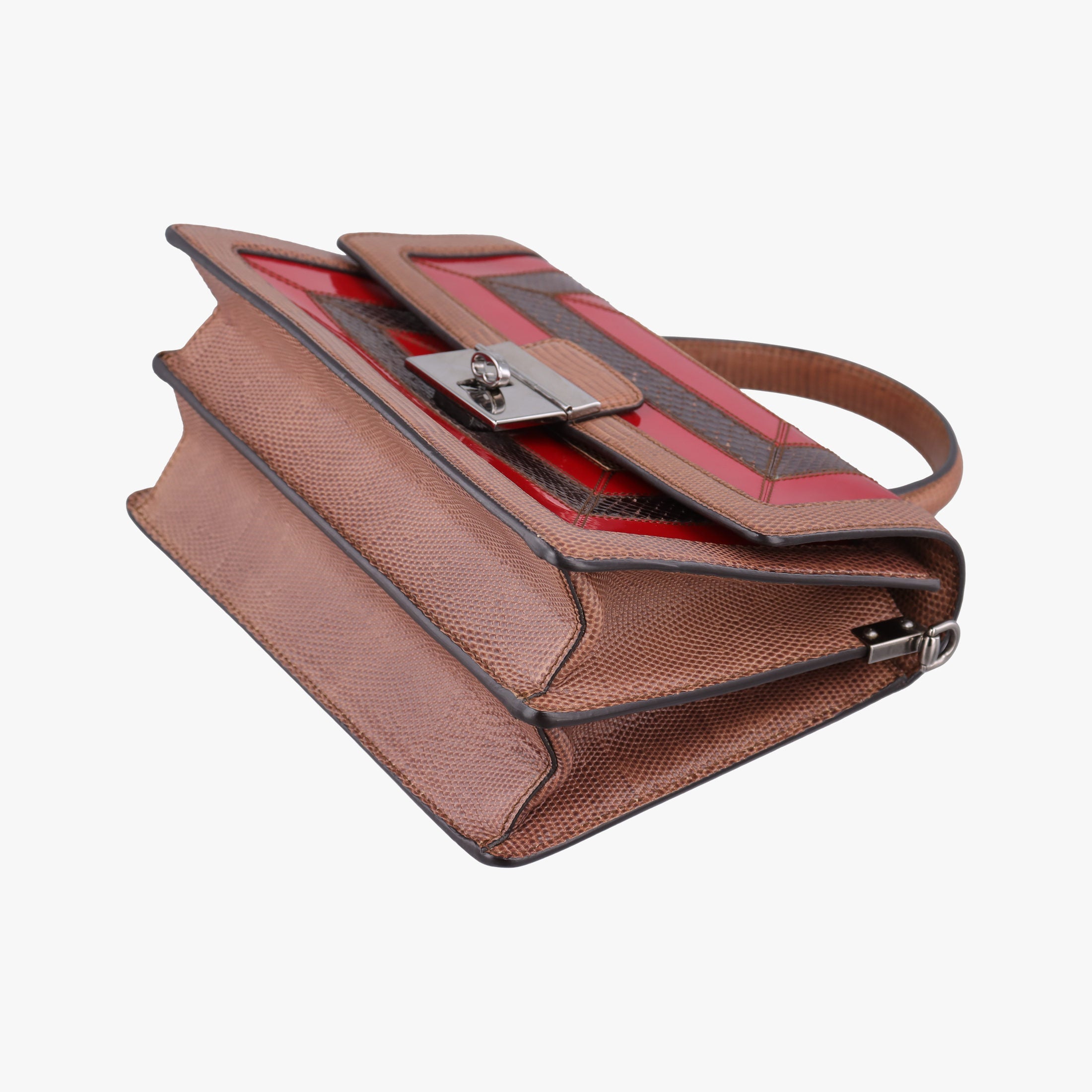 Pre-owned Dolce & Gabbana Rosalia Brown × Red Lizard-Embossed Leather × Patent  shoulderbag | stylenewstar