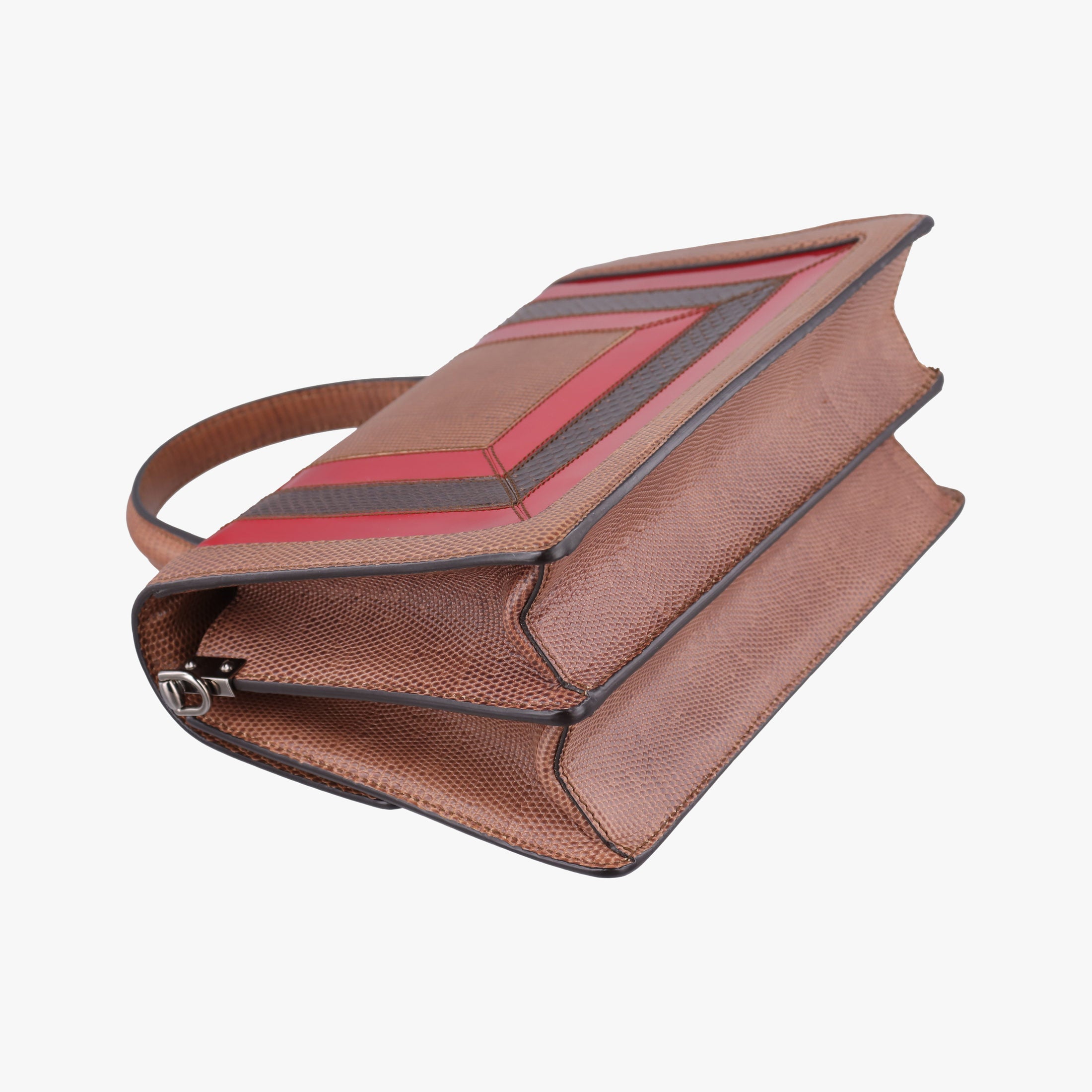 Pre-owned Dolce & Gabbana Rosalia Brown × Red Lizard-Embossed Leather × Patent  shoulderbag | stylenewstar