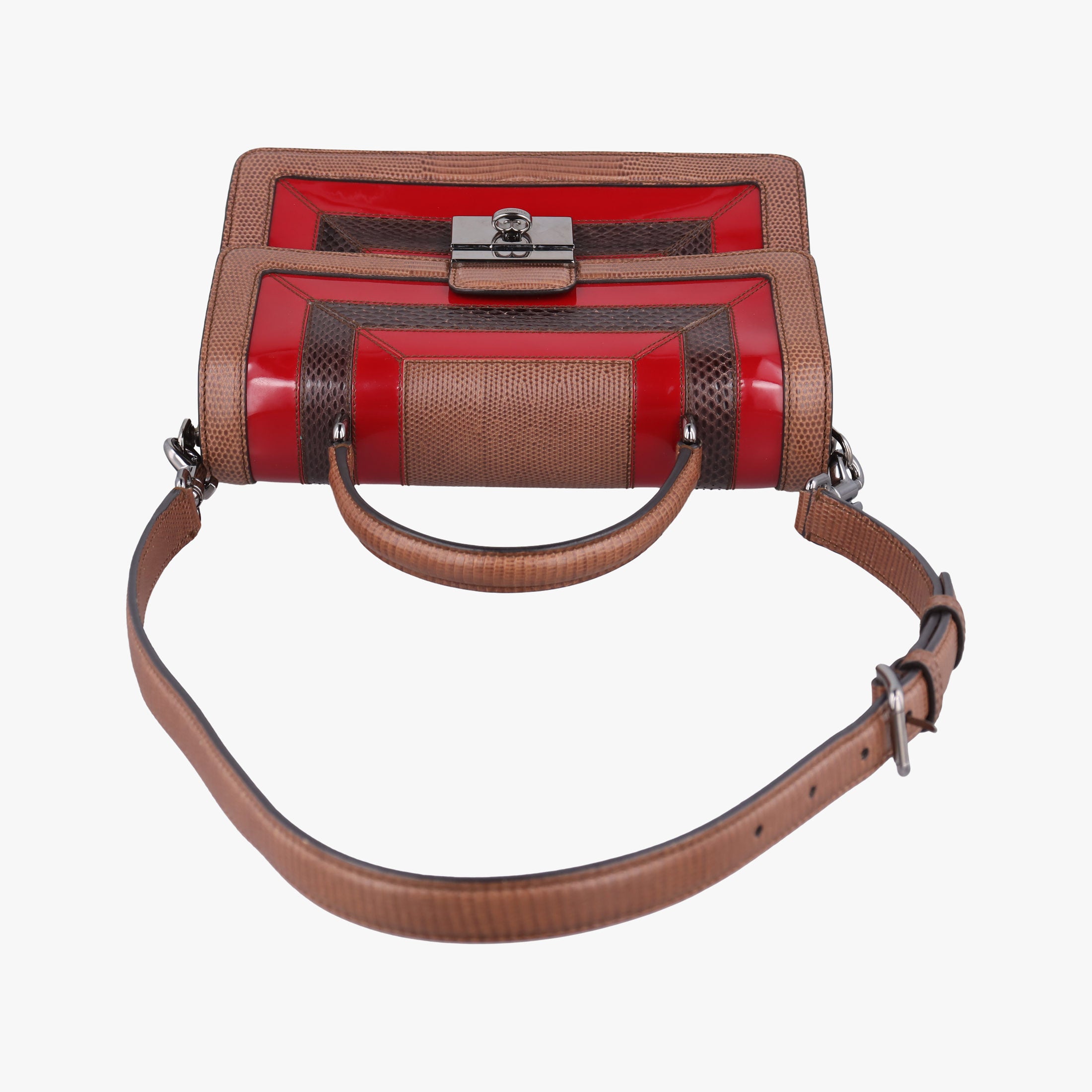 Pre-owned Dolce & Gabbana Rosalia Brown × Red Lizard-Embossed Leather × Patent  shoulderbag | stylenewstar
