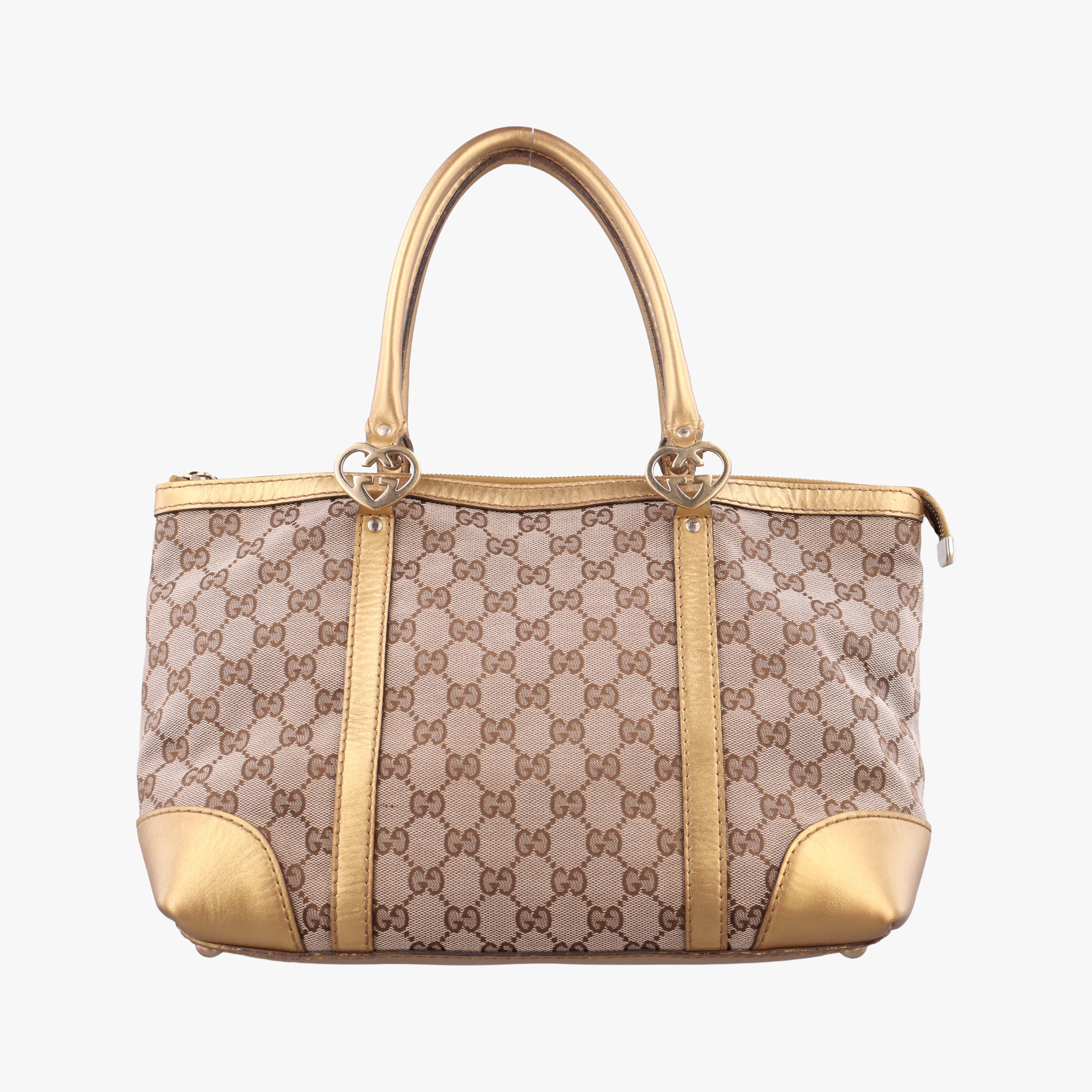 Pre-owned Gucci Lovely Gold × Beige × Brown GG canvas×leather 257069 handbag | stylenewstar