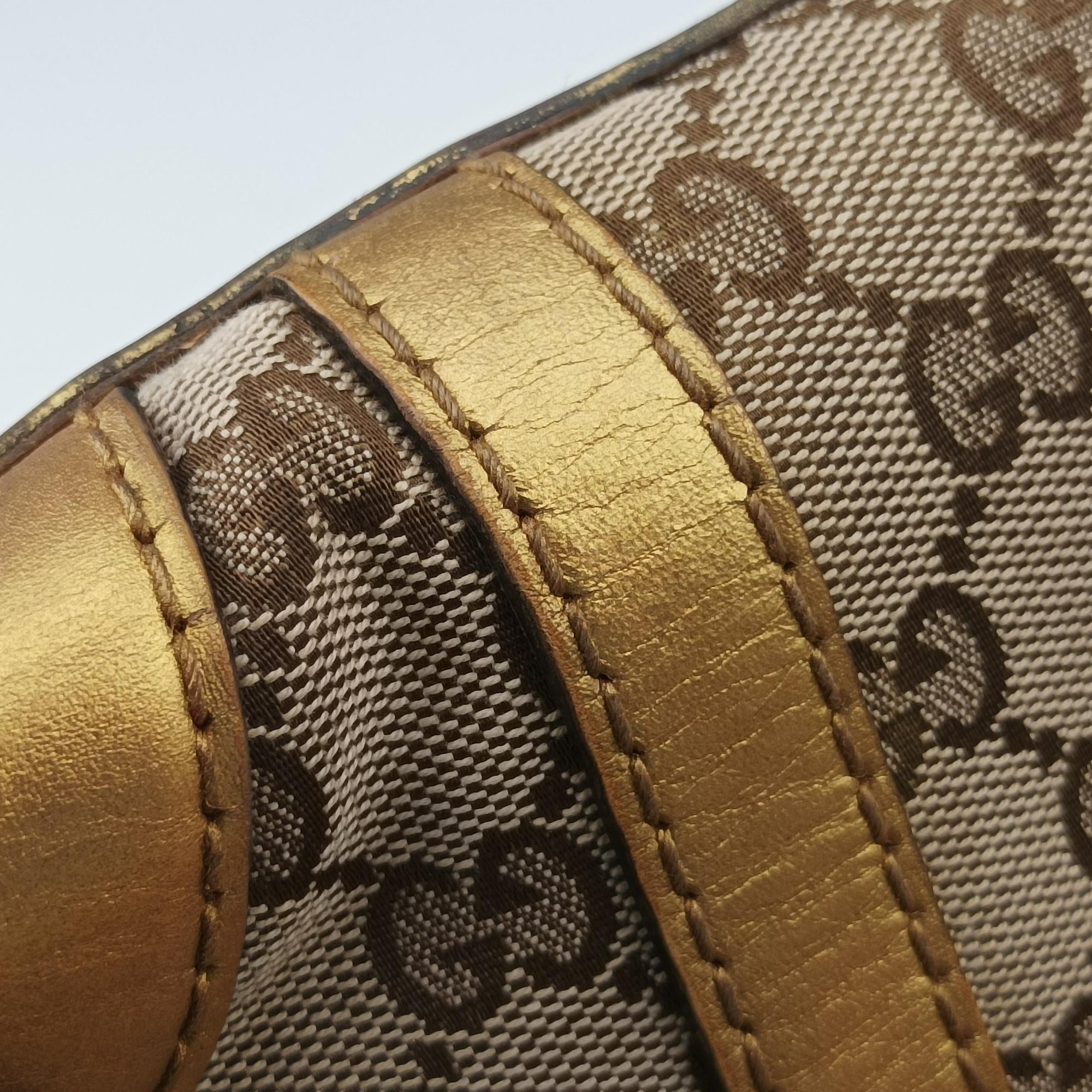 Pre-owned Gucci Lovely Gold × Beige × Brown GG canvas×leather 257069 handbag | stylenewstar