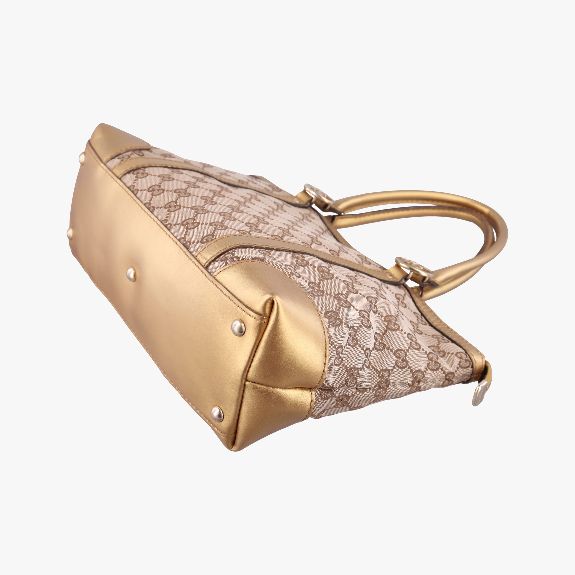 Pre-owned Gucci Lovely Gold × Beige × Brown GG canvas×leather 257069 handbag | stylenewstar