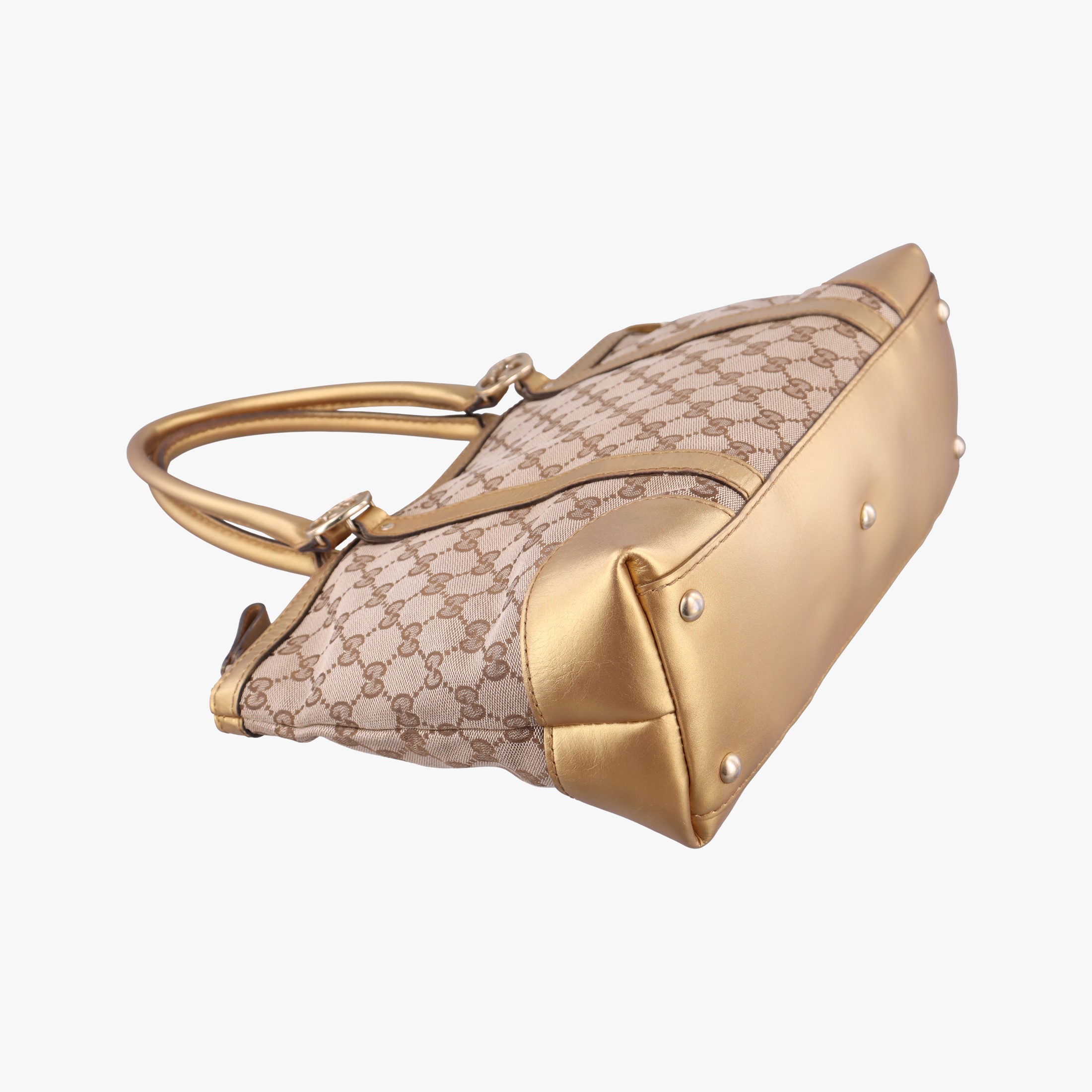 Pre-owned Gucci Lovely Gold × Beige × Brown GG canvas×leather 257069 handbag | stylenewstar