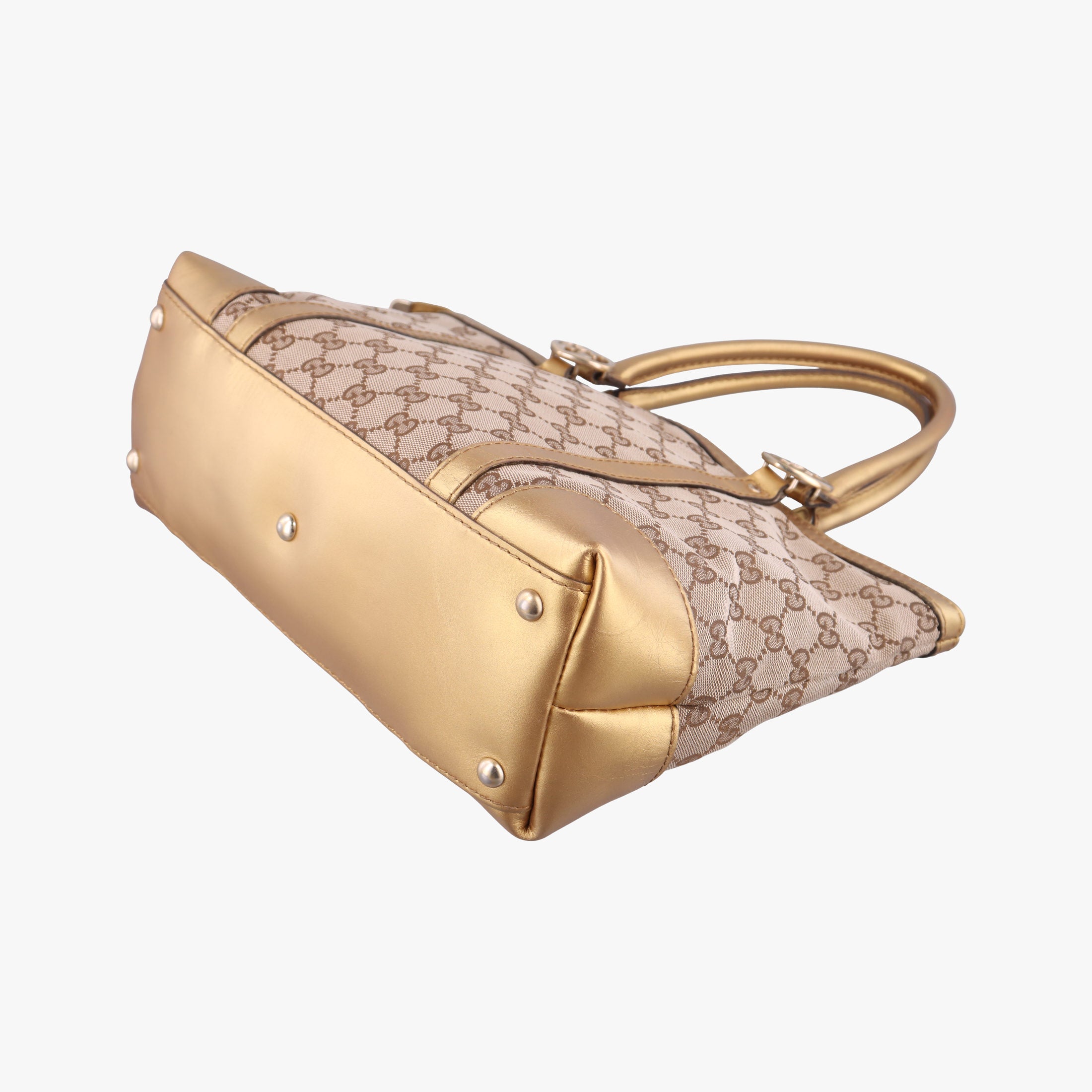 Pre-owned Gucci Lovely Gold × Beige × Brown GG canvas×leather 257069 handbag | stylenewstar