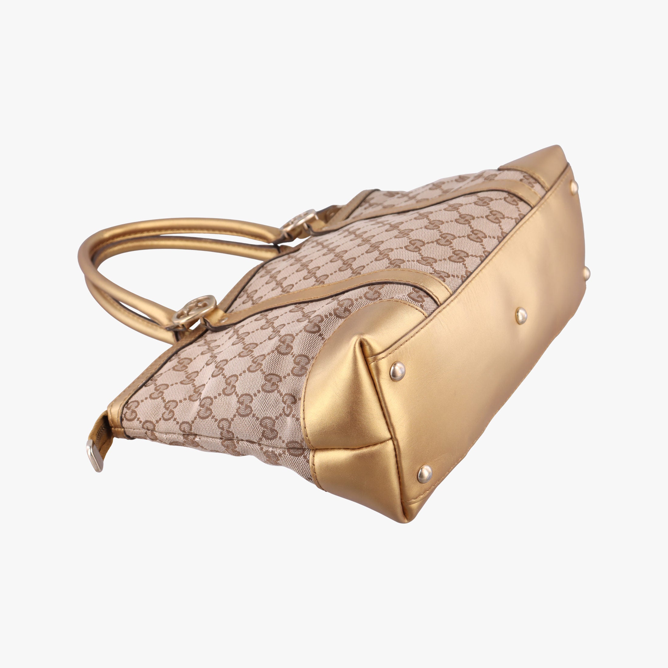 Pre-owned Gucci Lovely Gold × Beige × Brown GG canvas×leather 257069 handbag | stylenewstar