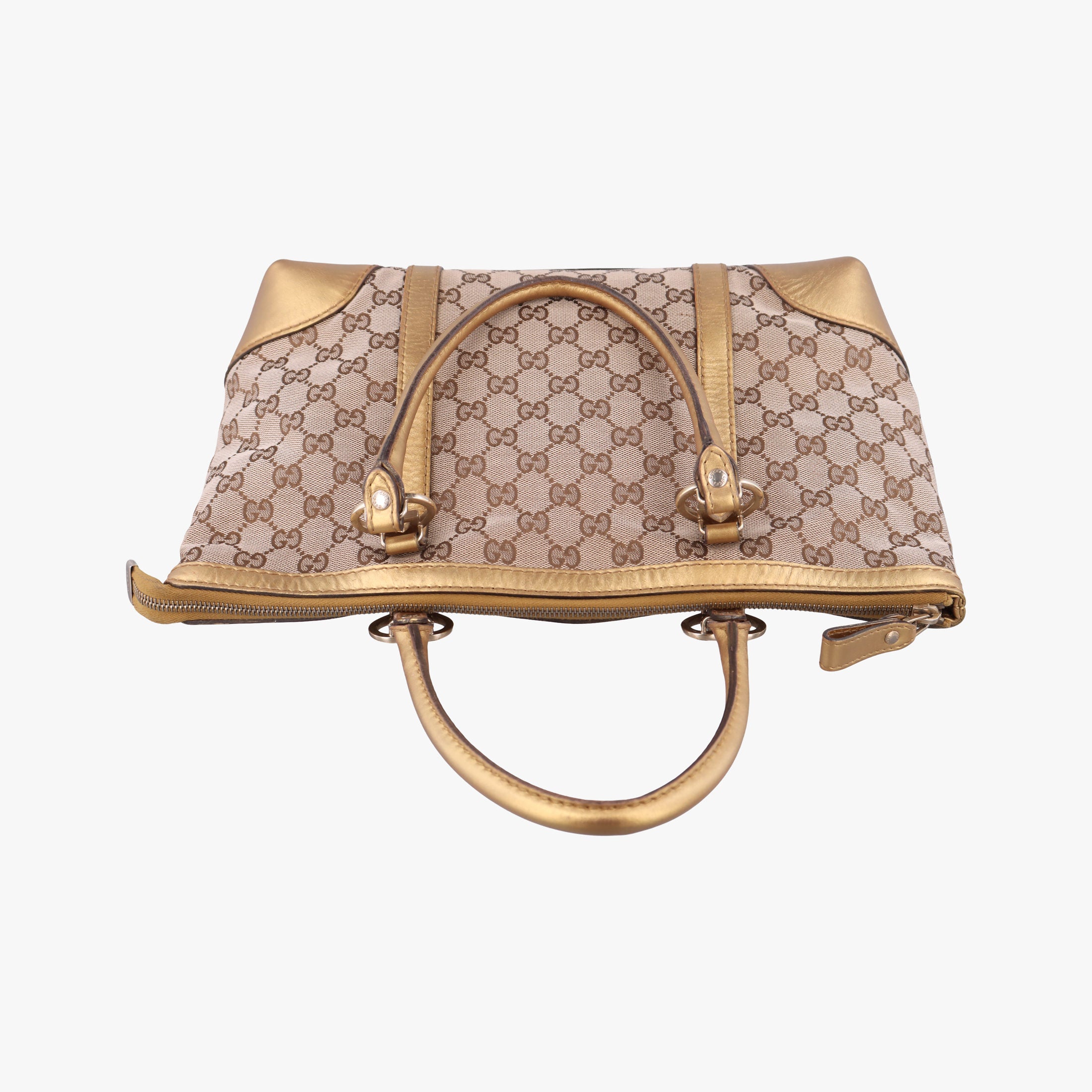 Pre-owned Gucci Lovely Gold × Beige × Brown GG canvas×leather 257069 handbag | stylenewstar