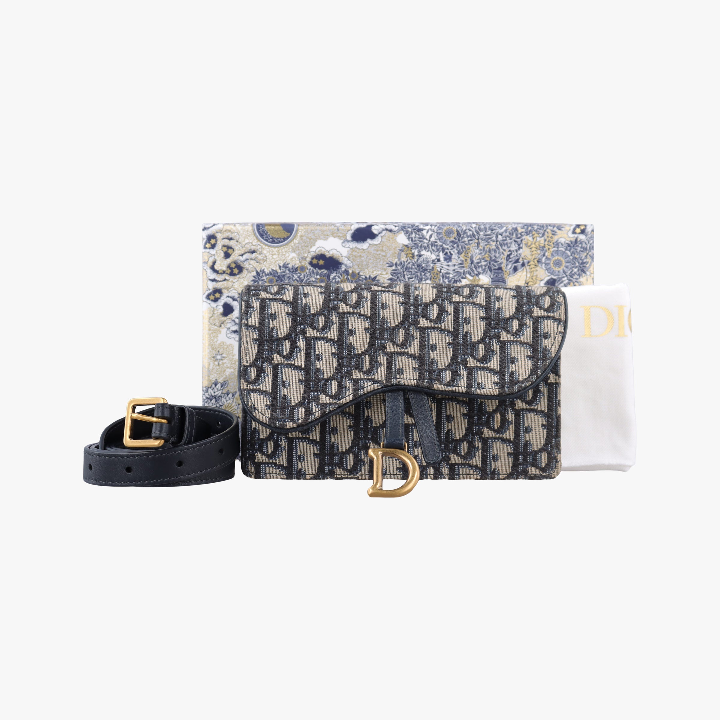 Pre-owned Christian Dior Saddle Gray×Navy×Black Jacquard  bum bag/waist bag | stylenewstar
