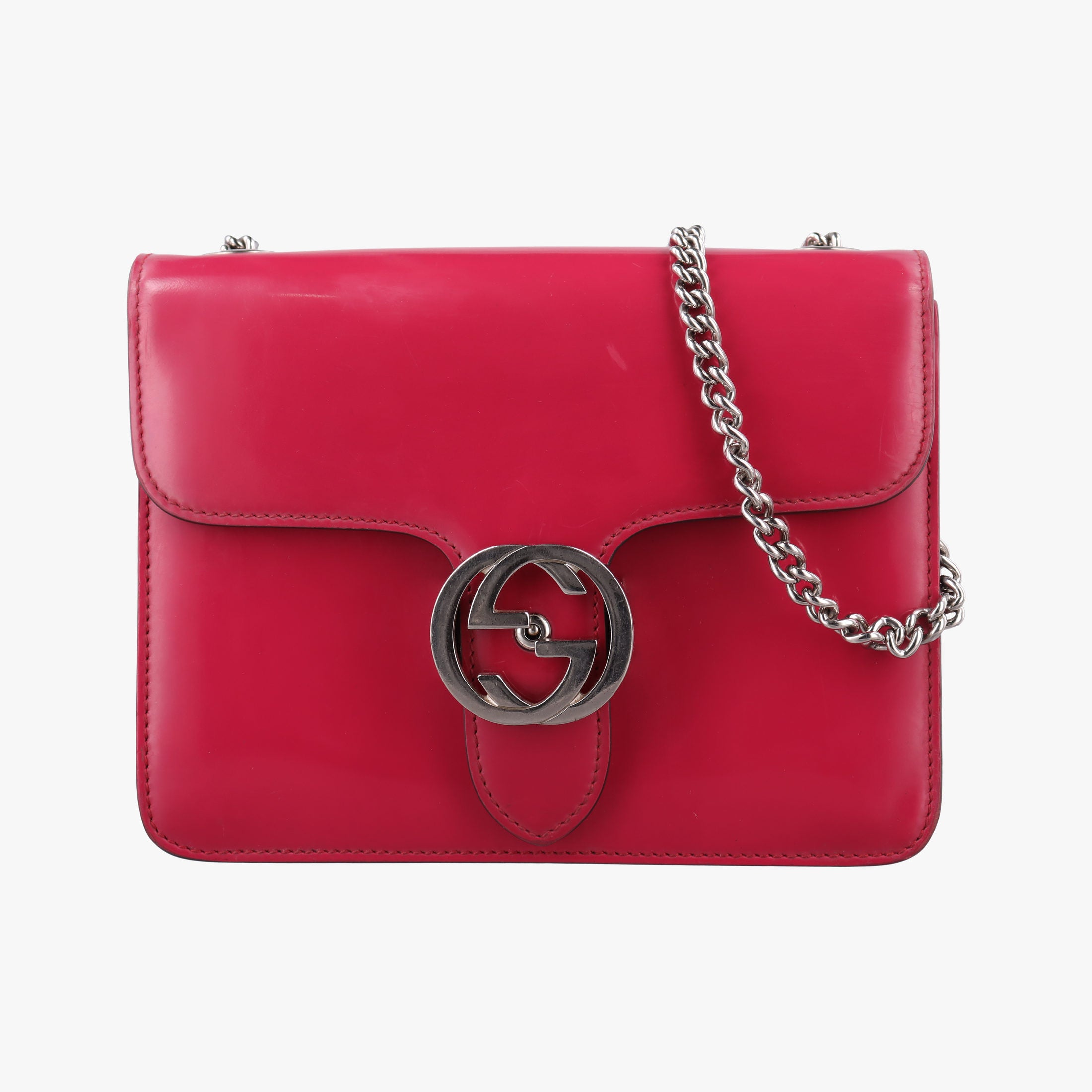 Pre-owned Gucci Interlocking G Red Patent Leather 387609 shoulderbag | stylenewstar