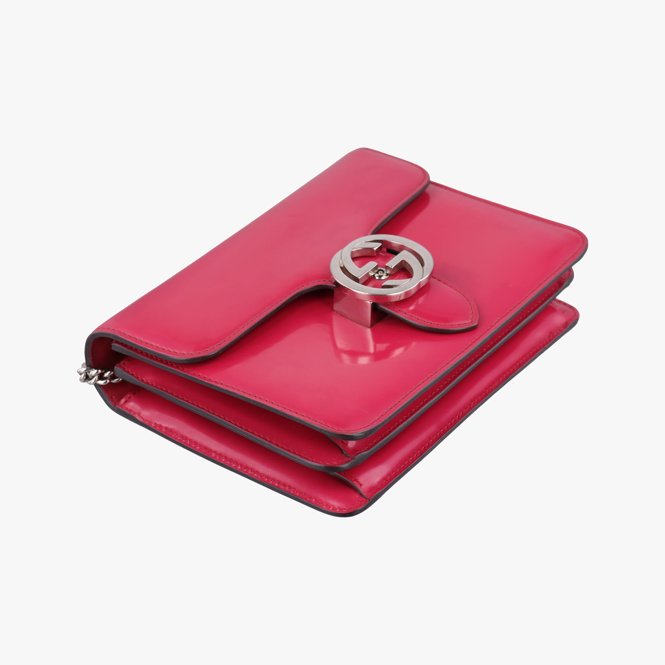 Pre-owned Gucci Interlocking G Red Patent Leather 387609 shoulderbag | stylenewstar