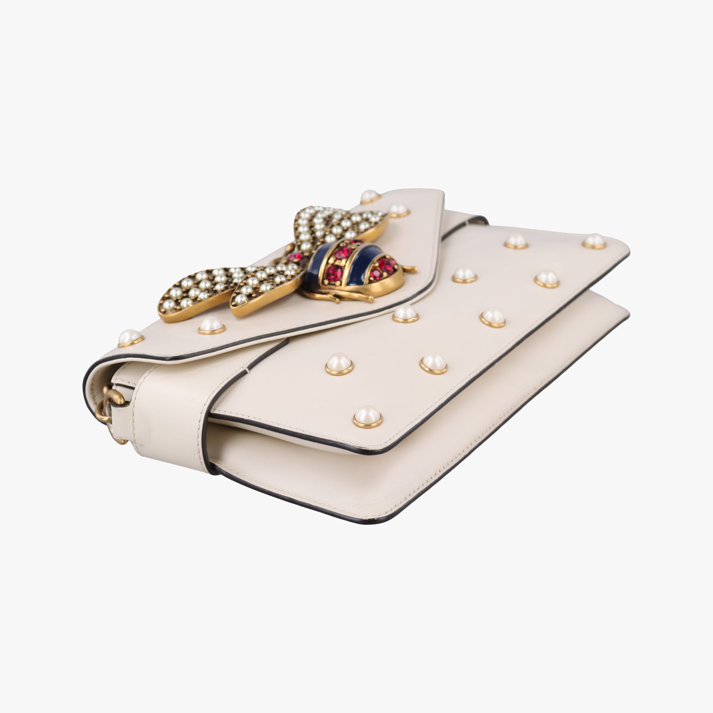 Secondhand Gucci Broadway Pearl Bee White Leather 453778 shoulderbag | stylenewstar
