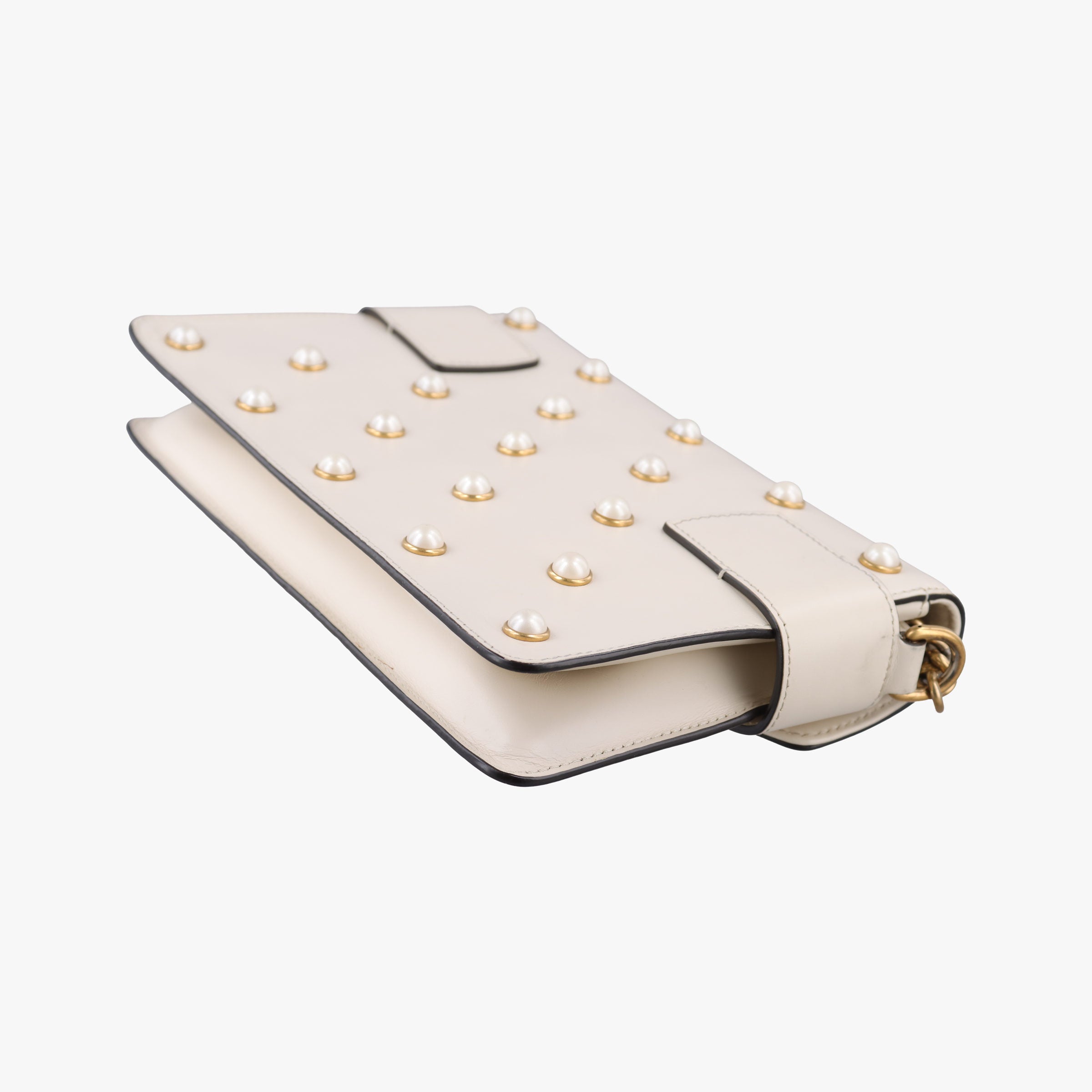 Secondhand Gucci Broadway Pearl Bee White Leather 453778 shoulderbag | stylenewstar