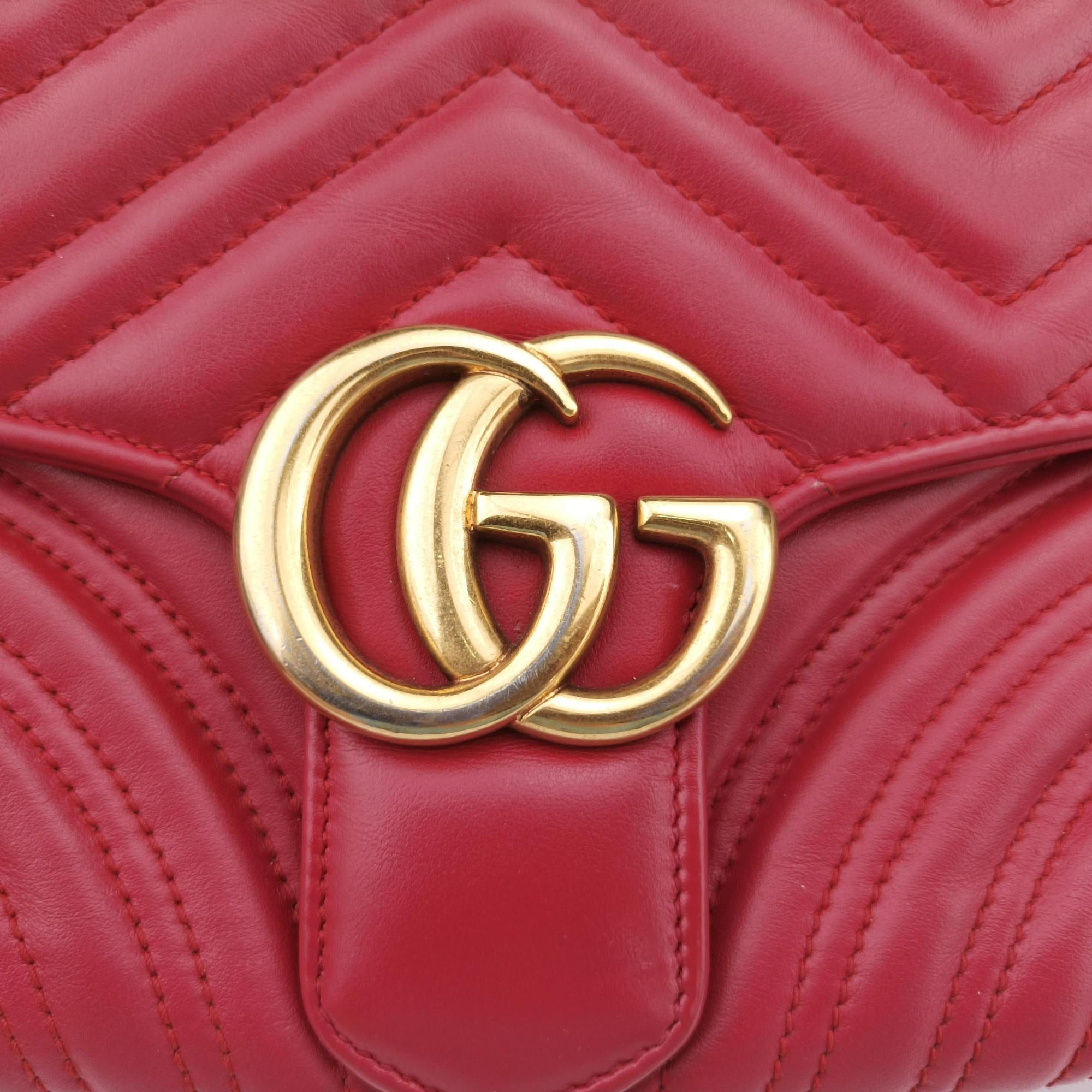 Pre-owned Gucci GG Marmont Red Leather 498100 shoulderbag | stylenewstar