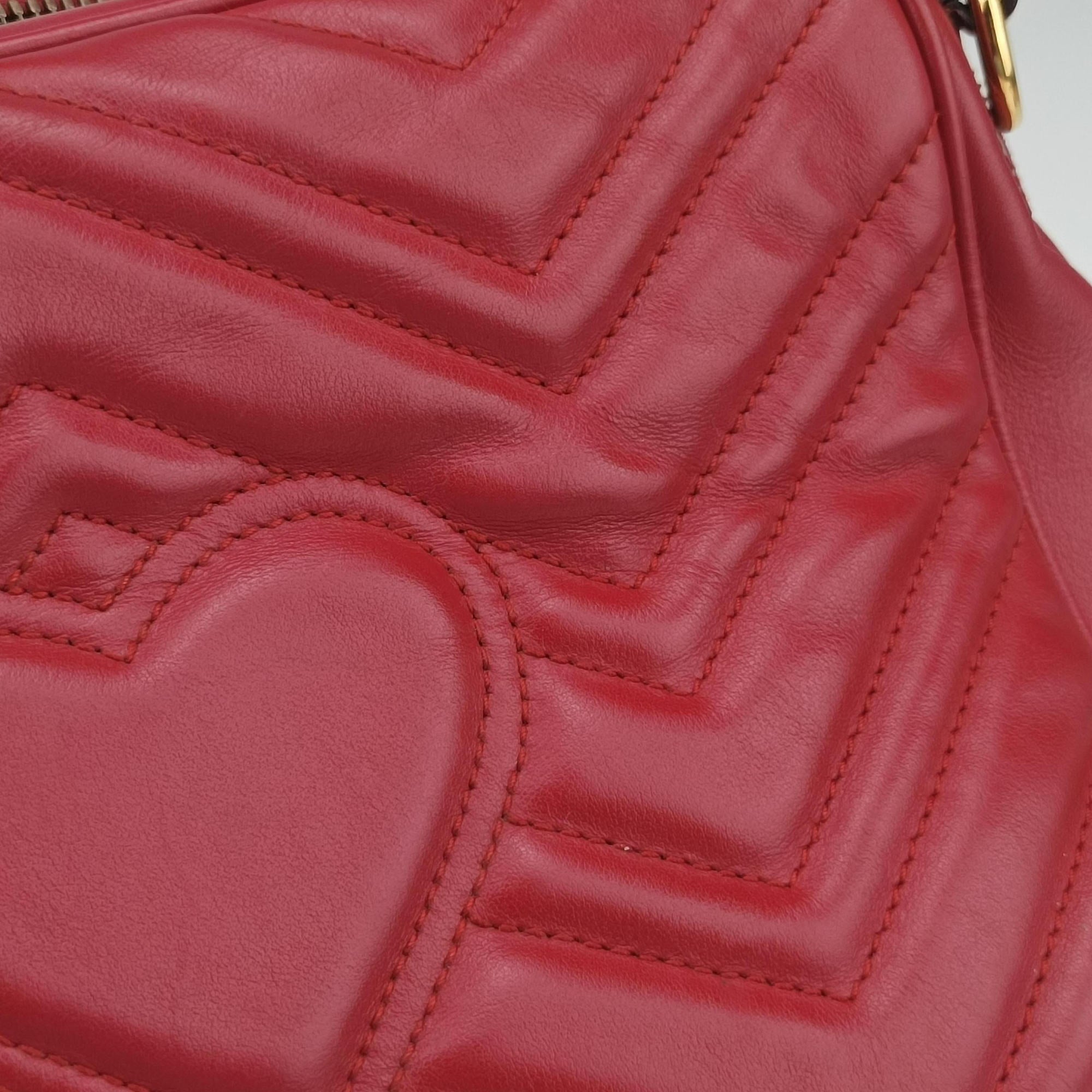 Pre-owned Gucci GG Marmont Red Leather 498100 shoulderbag | stylenewstar