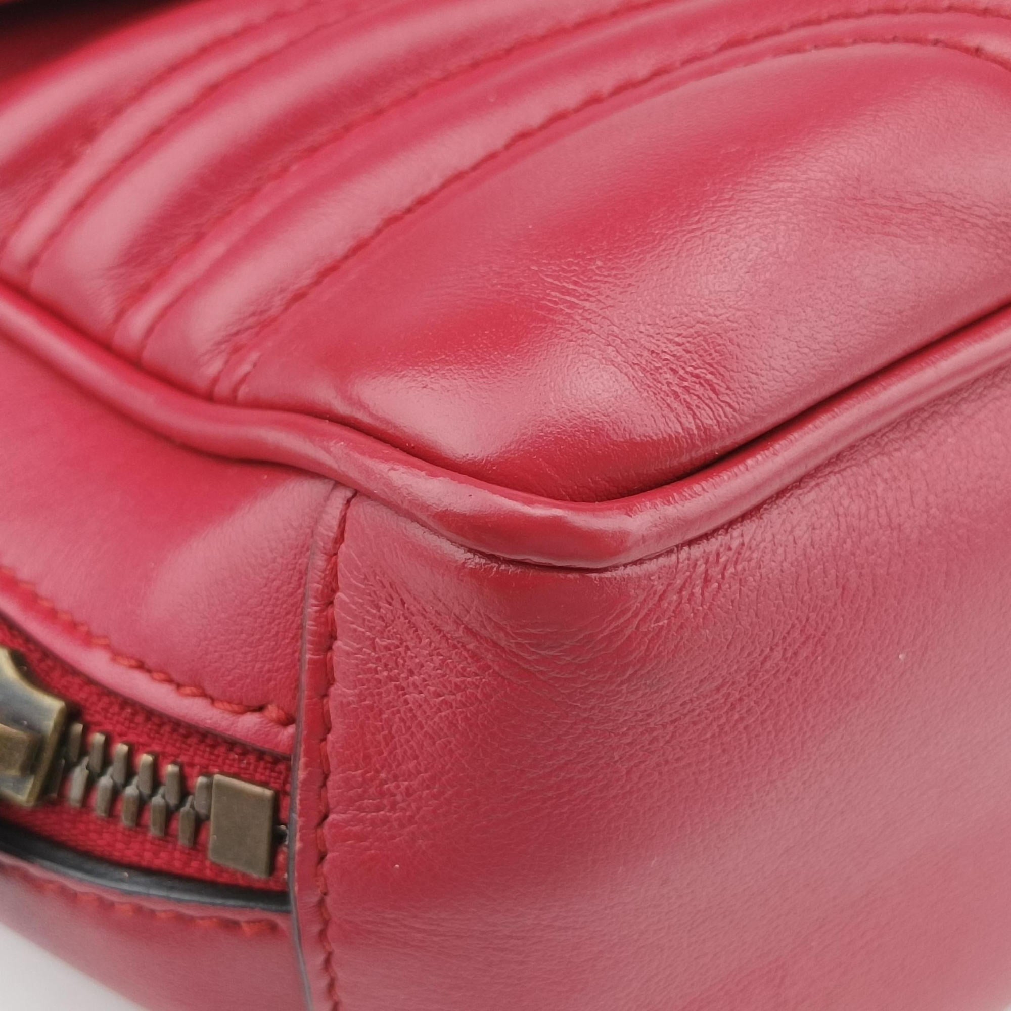 Pre-owned Gucci GG Marmont Red Leather 498100 shoulderbag | stylenewstar