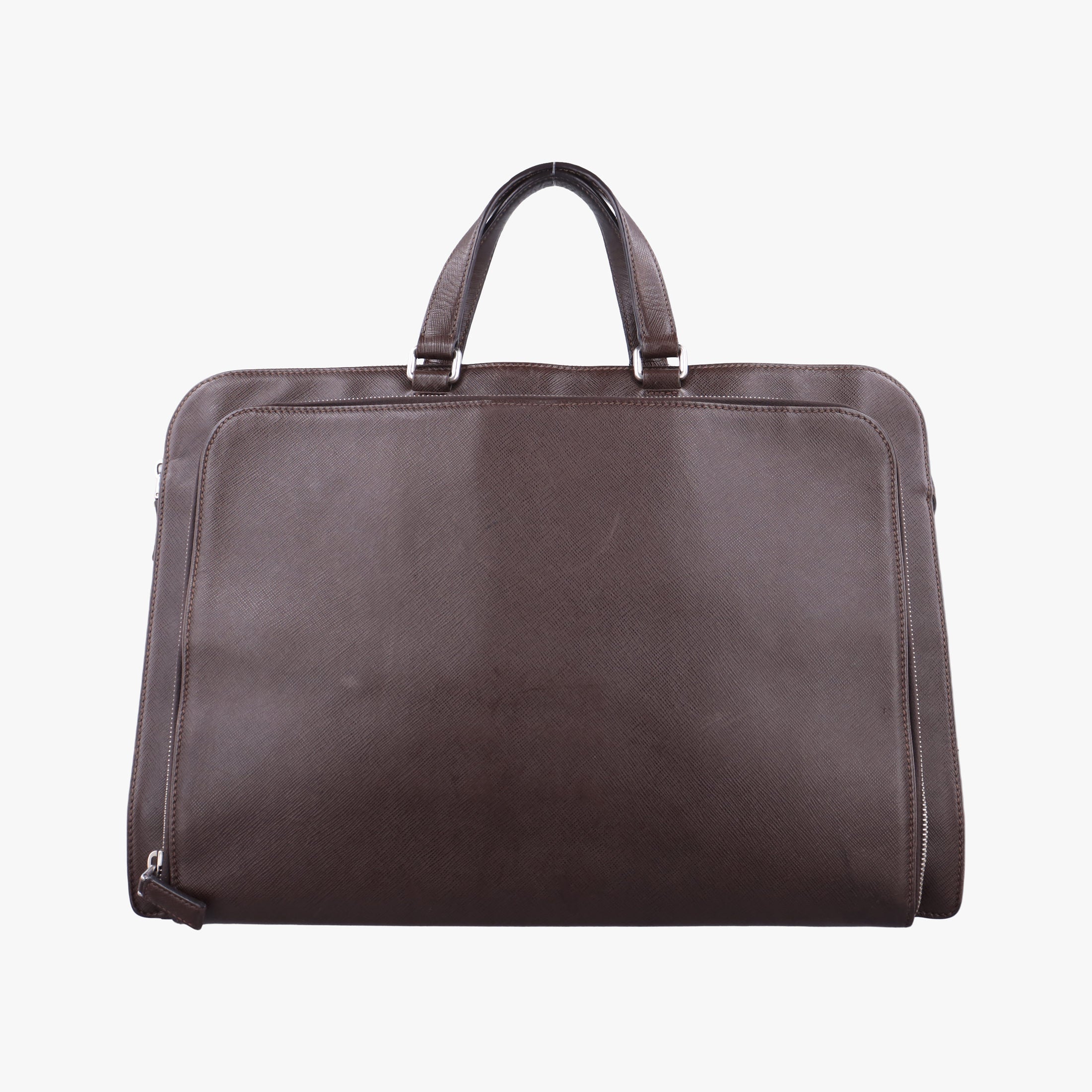 Pre-owned Prada Triangle Logo Plate Brown Saffiano Leather VR0023 handbag | stylenewstar