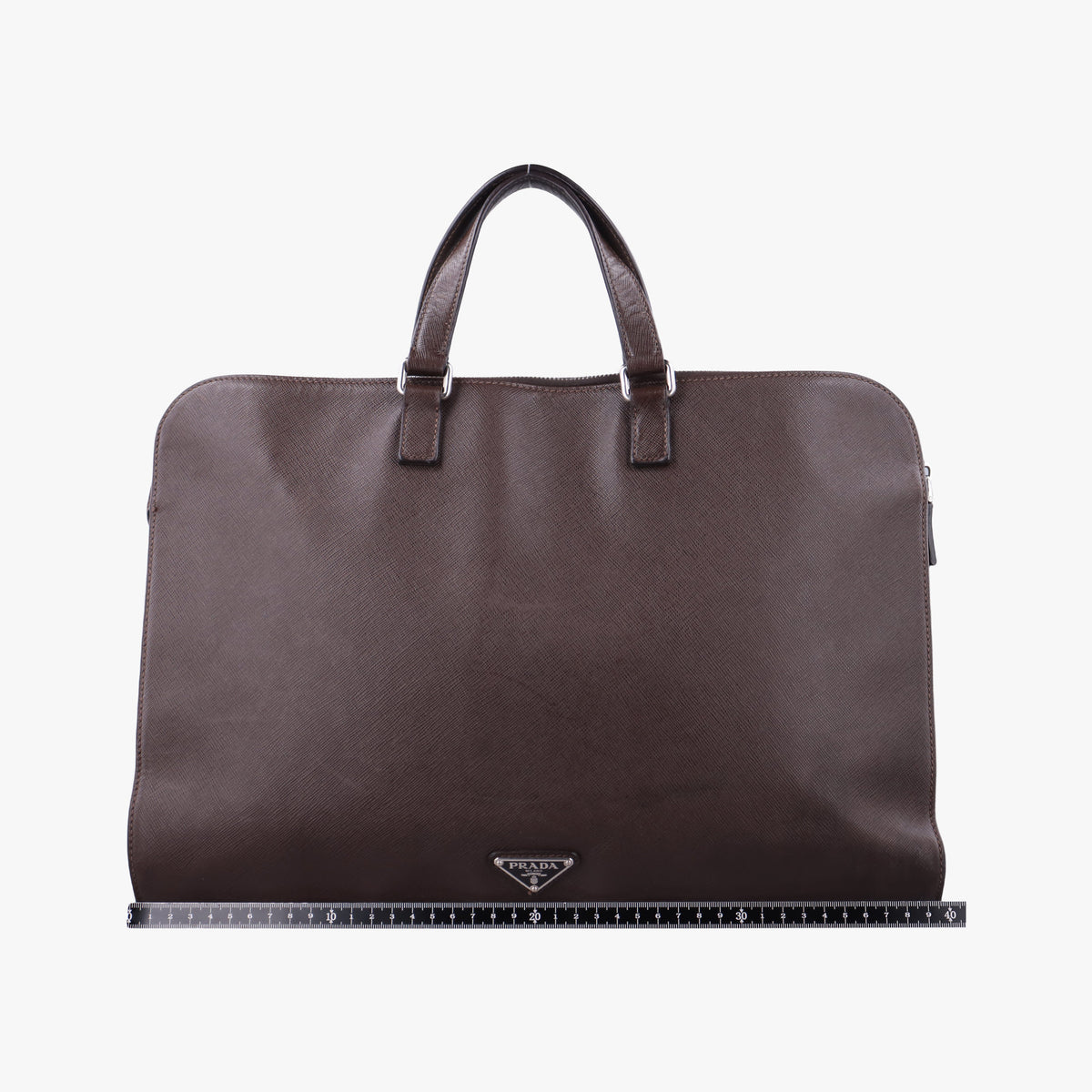 Pre-owned Prada Triangle Logo Plate Brown Saffiano Leather VR0023 handbag | stylenewstar