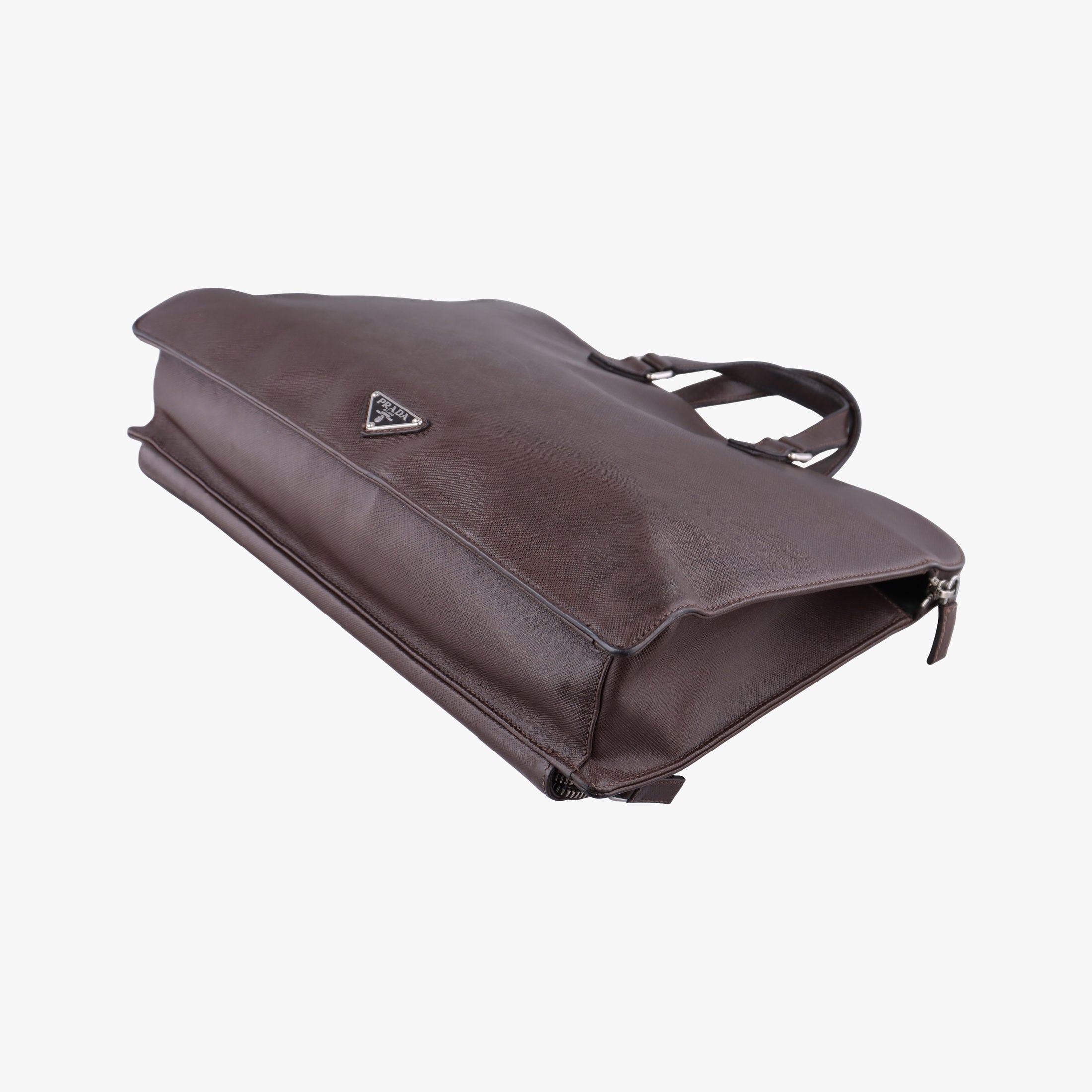 Pre-owned Prada Triangle Logo Plate Brown Saffiano Leather VR0023 handbag | stylenewstar