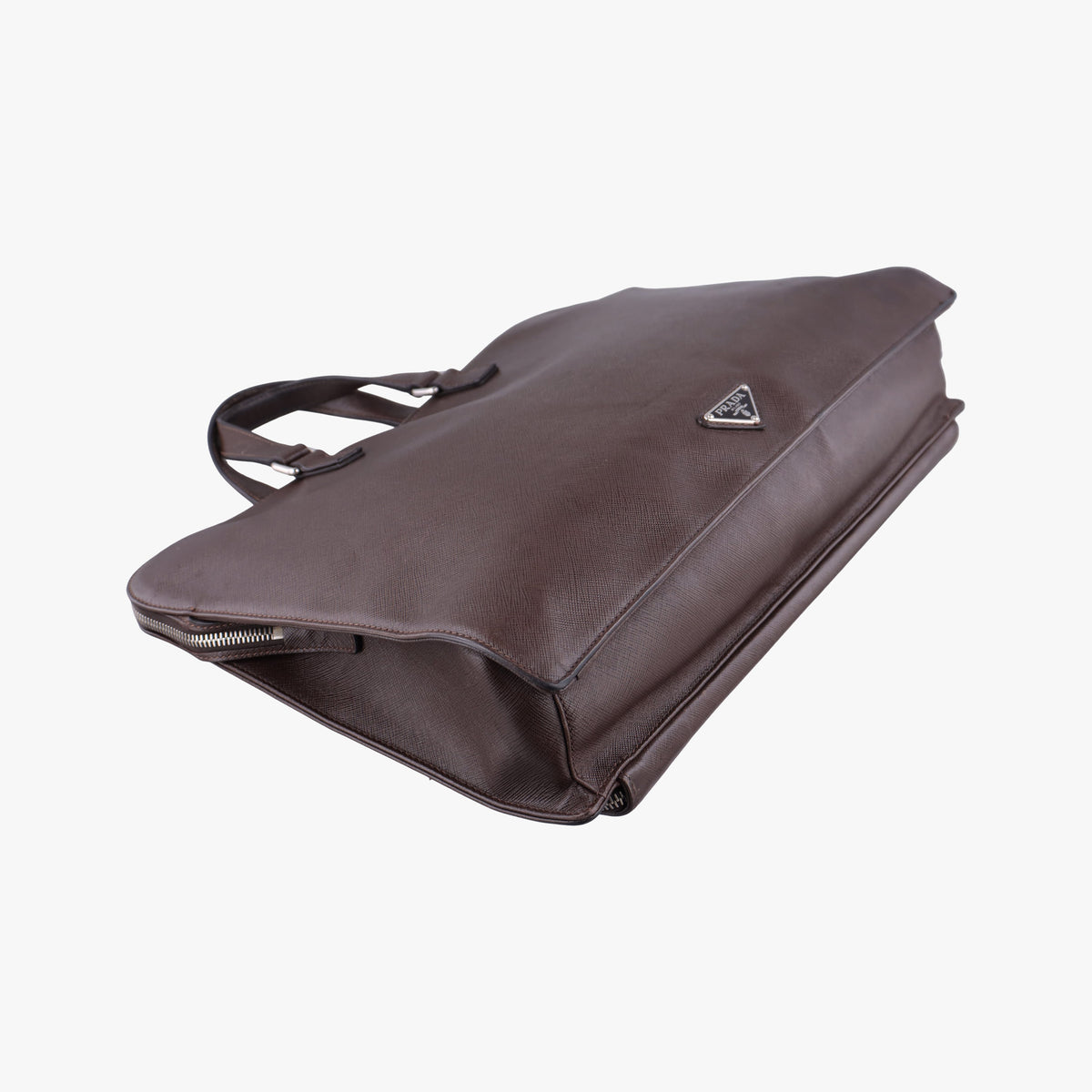 Pre-owned Prada Triangle Logo Plate Brown Saffiano Leather VR0023 handbag | stylenewstar