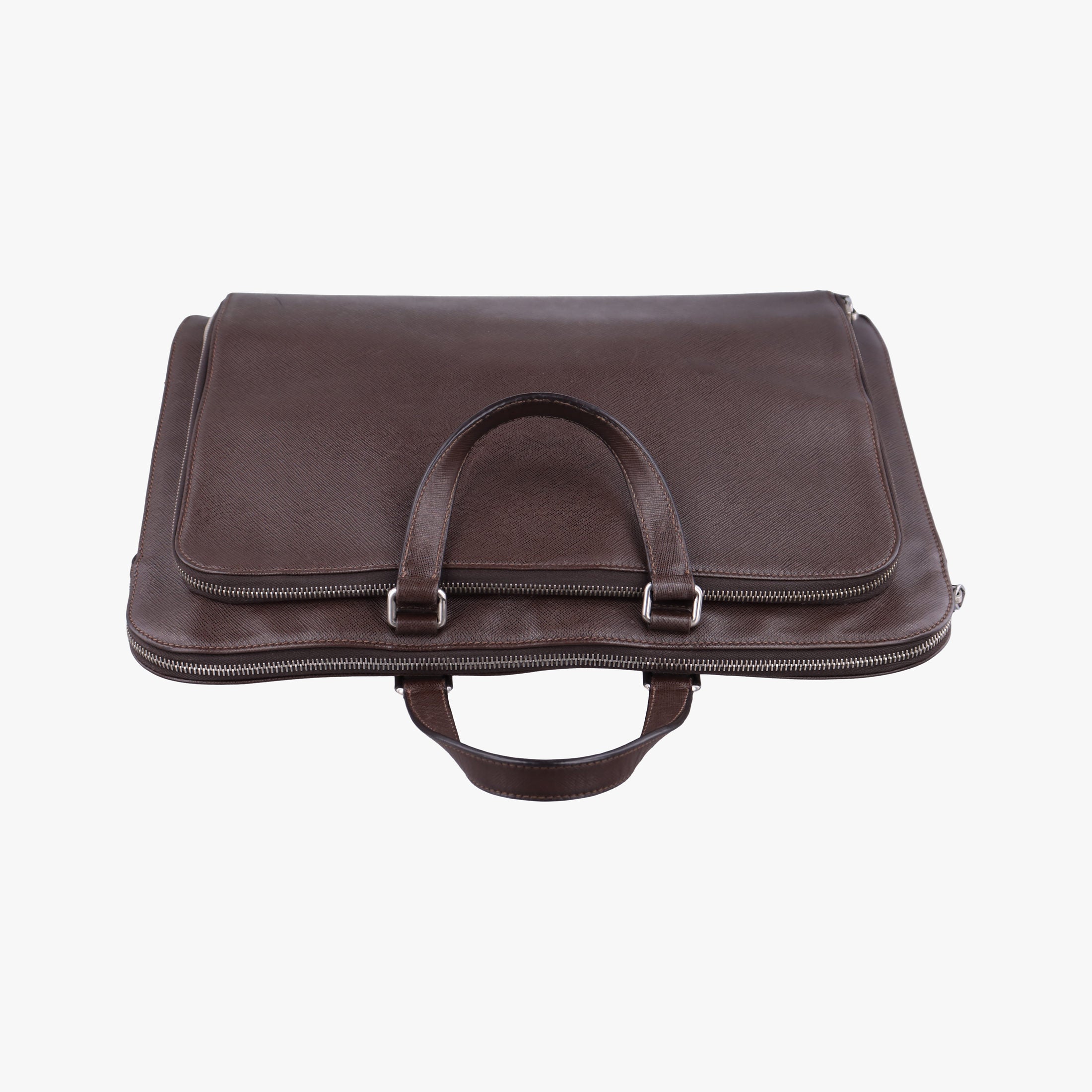Pre-owned Prada Triangle Logo Plate Brown Saffiano Leather VR0023 handbag | stylenewstar