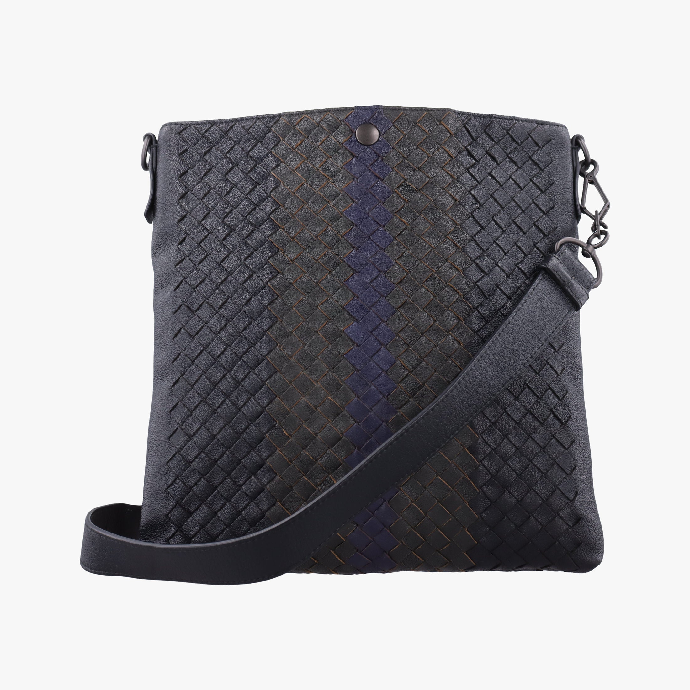 Vintage Bottega Veneta Intrecciato Dark Gray × Blue lambskin  shoulderbag | stylenewstar